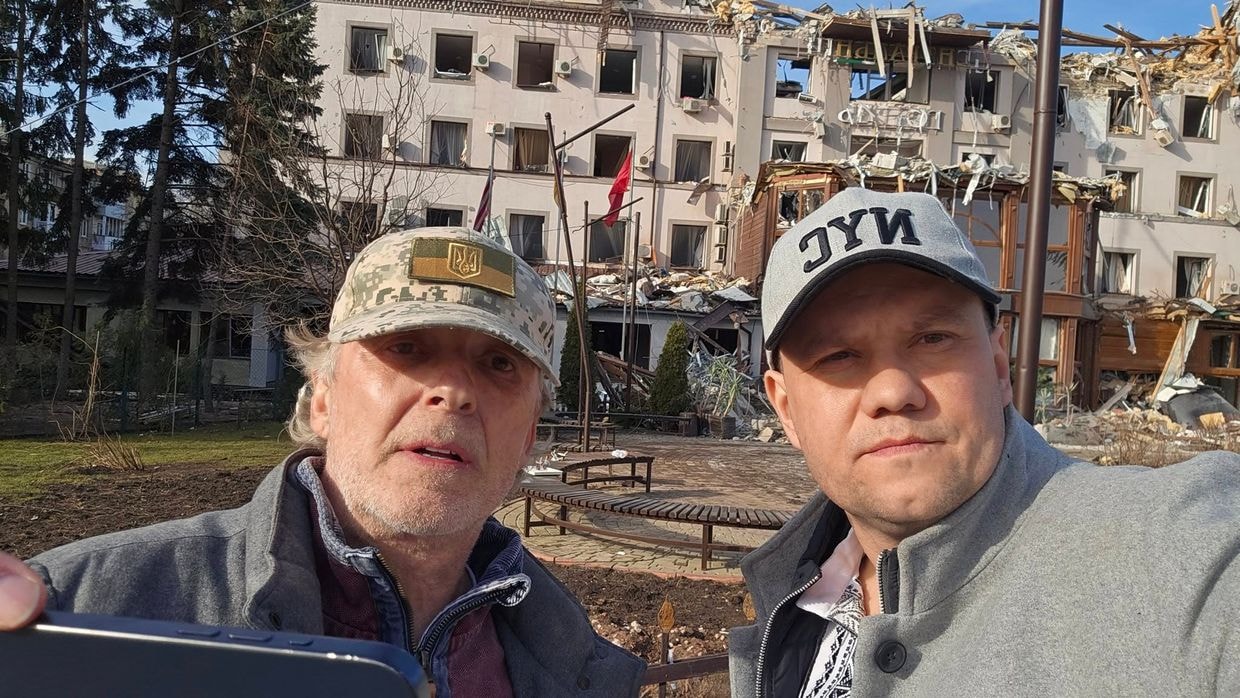 Marc Edwards (L) and Karol Swiacki (R) in Kryvyi Rih, Ukraine, on March 6, 2025.