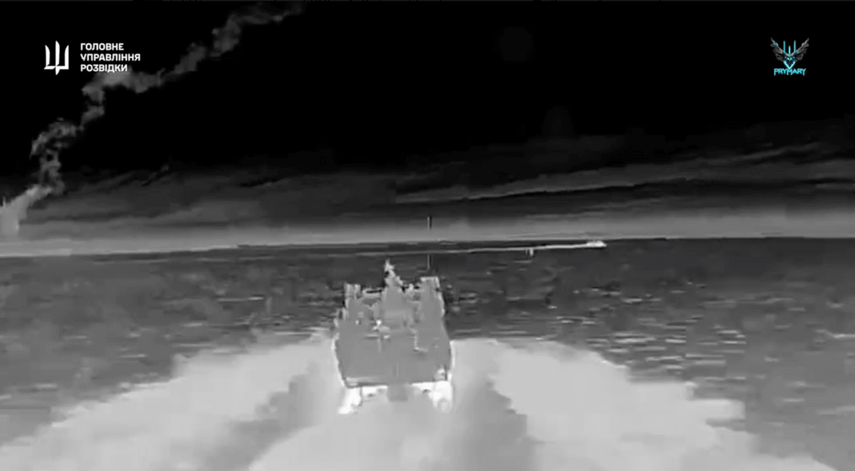 HUR releases video of drone attack on Russian landing craft, air defense system in Crimea