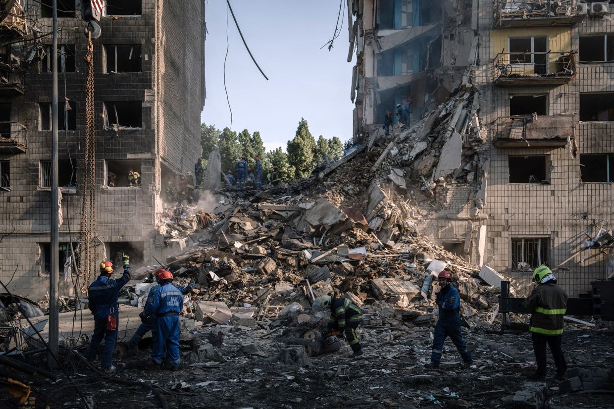 Wreckage after Russian air strike on a residential building in Kyiv, Ukraine, on June 17, 2025.