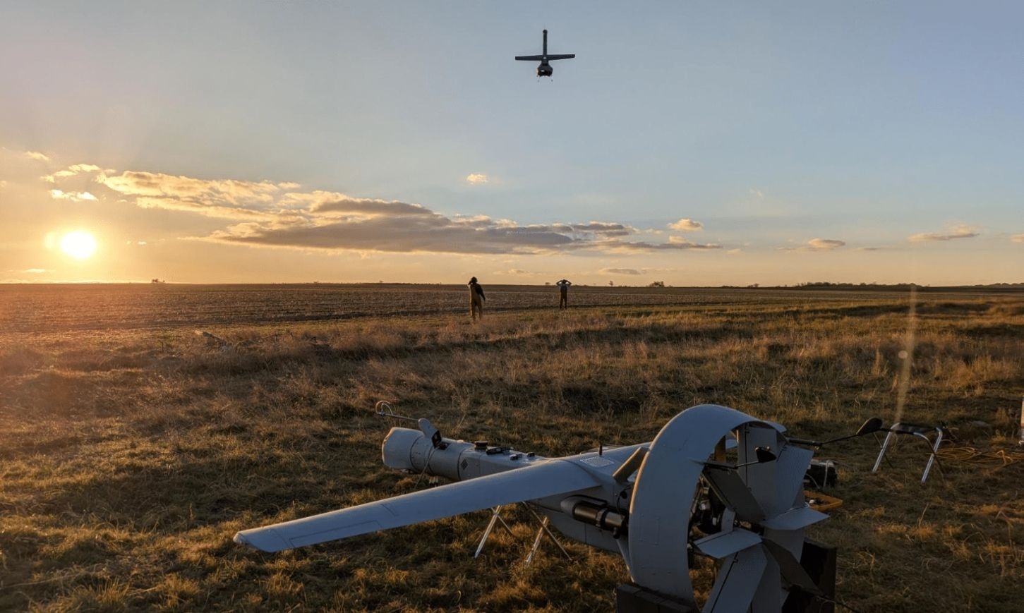 Two V-BAT drones in a field in an undisclosed location in an undated photo.