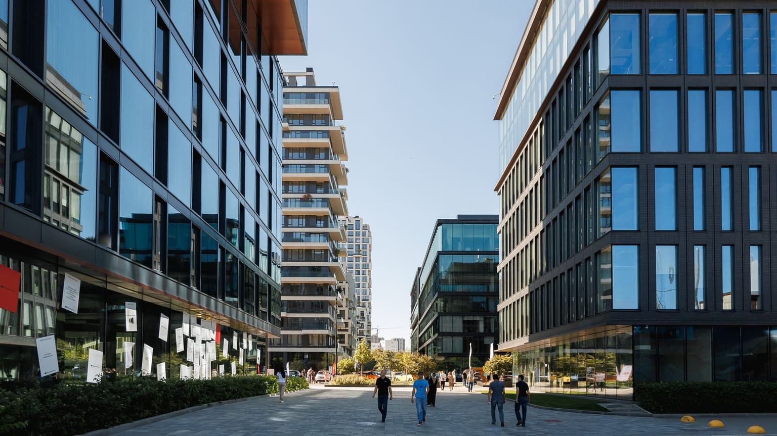 People walk through the UNIT.City, a tech hub in Kyiv, Ukraine in an undated photo.