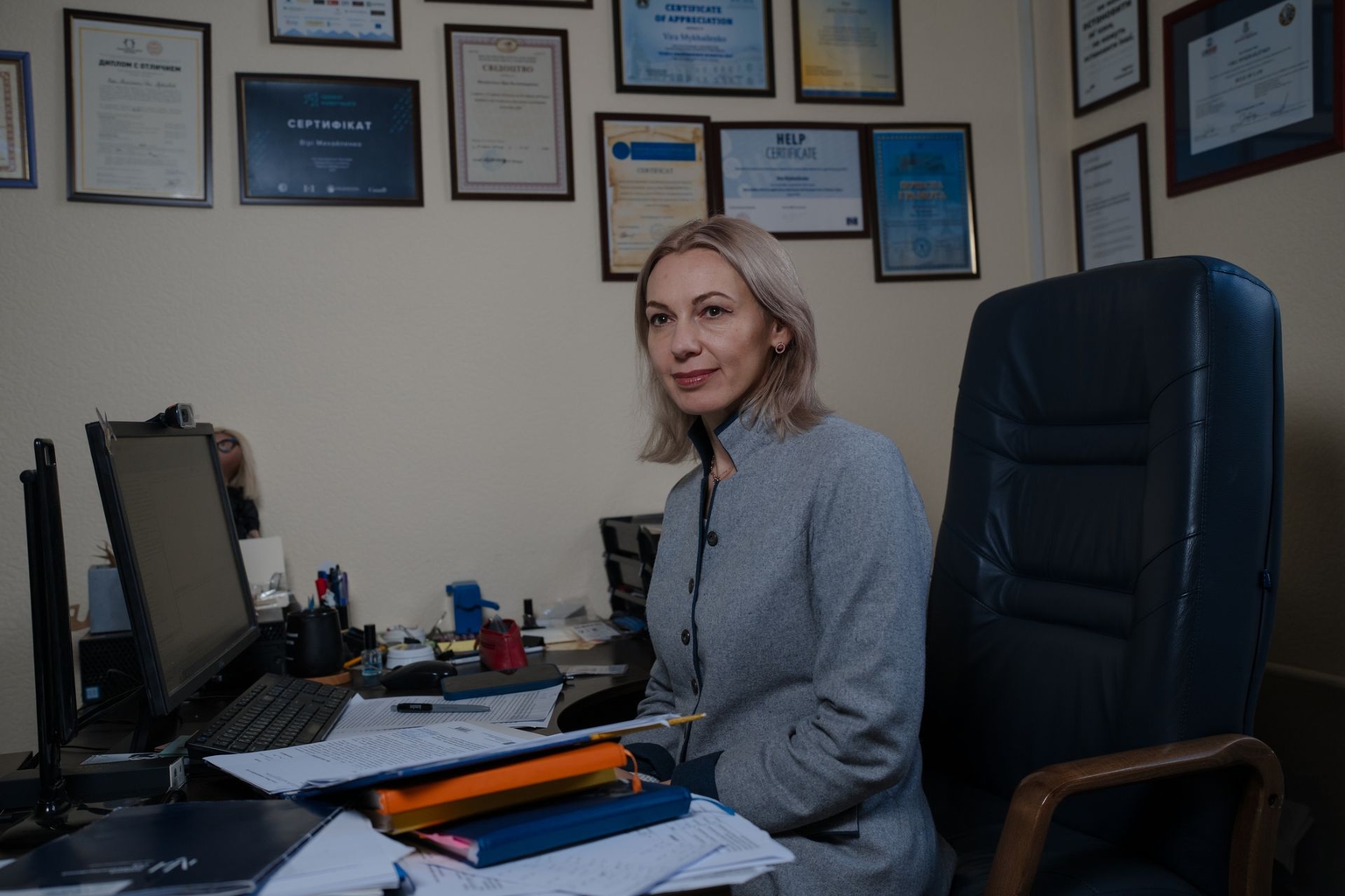 Vira Mykhailenko, head of Ukraine’s Supreme Anti-Corruption Court, poses for a portrait in her office in Kyiv, Ukraine, on Oct. 31, 2025.