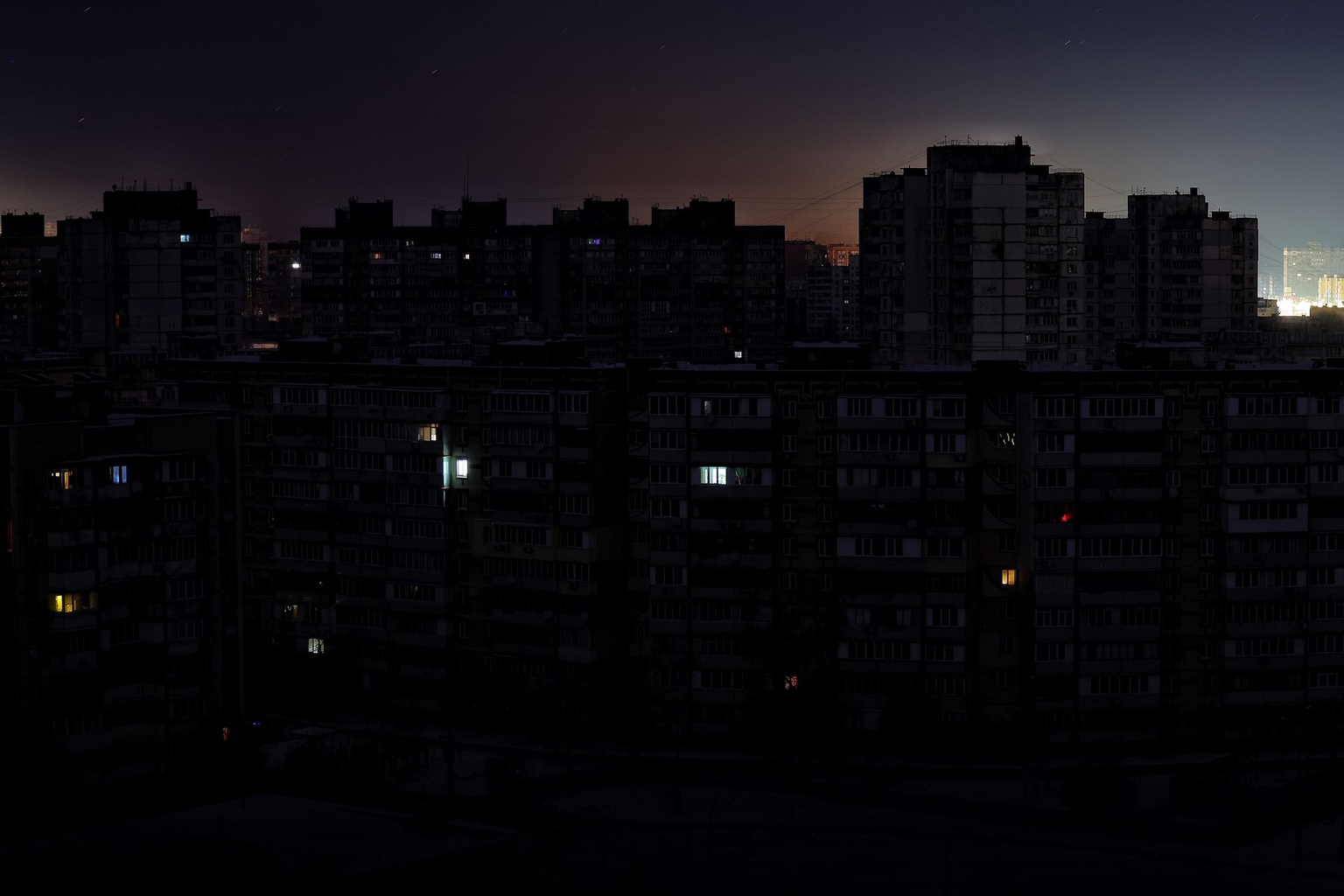 The city remains without electricity after a Russian mass attack in Kyiv, Ukraine, on Jan. 20, 2026.