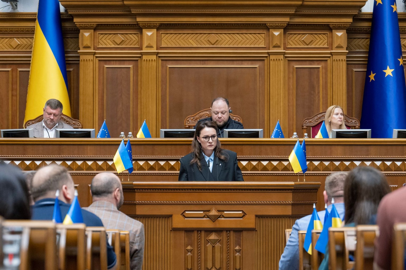 Prime Minister Yulia Svyrydenko attends a session of the Ukrainian parliament in Kyiv, Ukraine, on July 17, 2025.