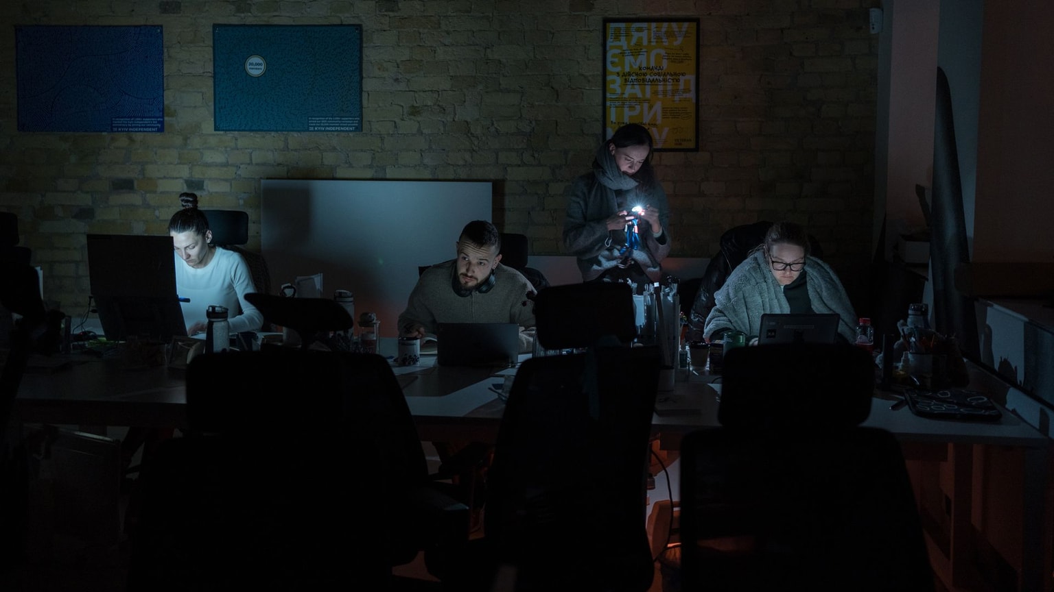 Part of The Kyiv Independent team works in its office in Kyiv, Ukraine, on Jan. 14, 2026.