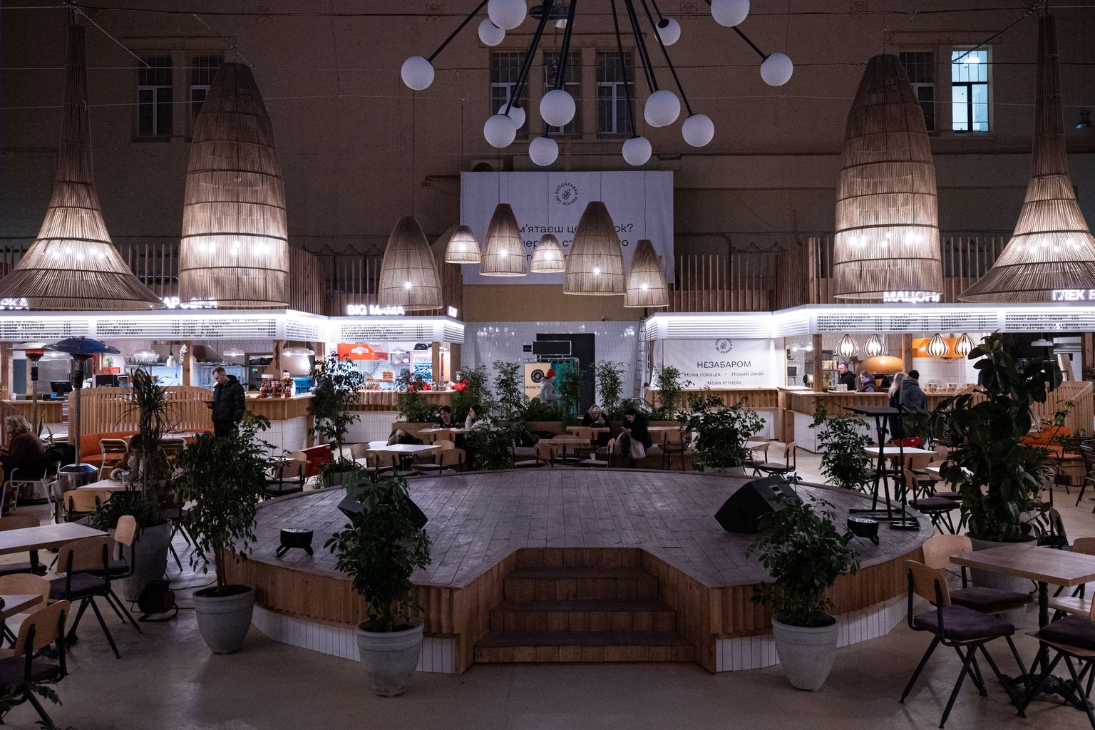 A view at the food court at the Bessarabskyi market in Kyiv, Ukraine on Feb. 11, 2026.