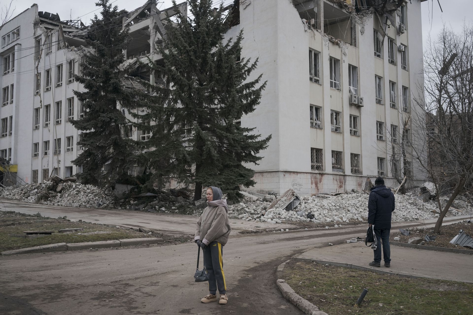 The aftermath of the Russian KAB-500 aerial bomb attack on the center of Kramatorsk, Donetsk Oblast, Ukraine, on March 7, 2026.
