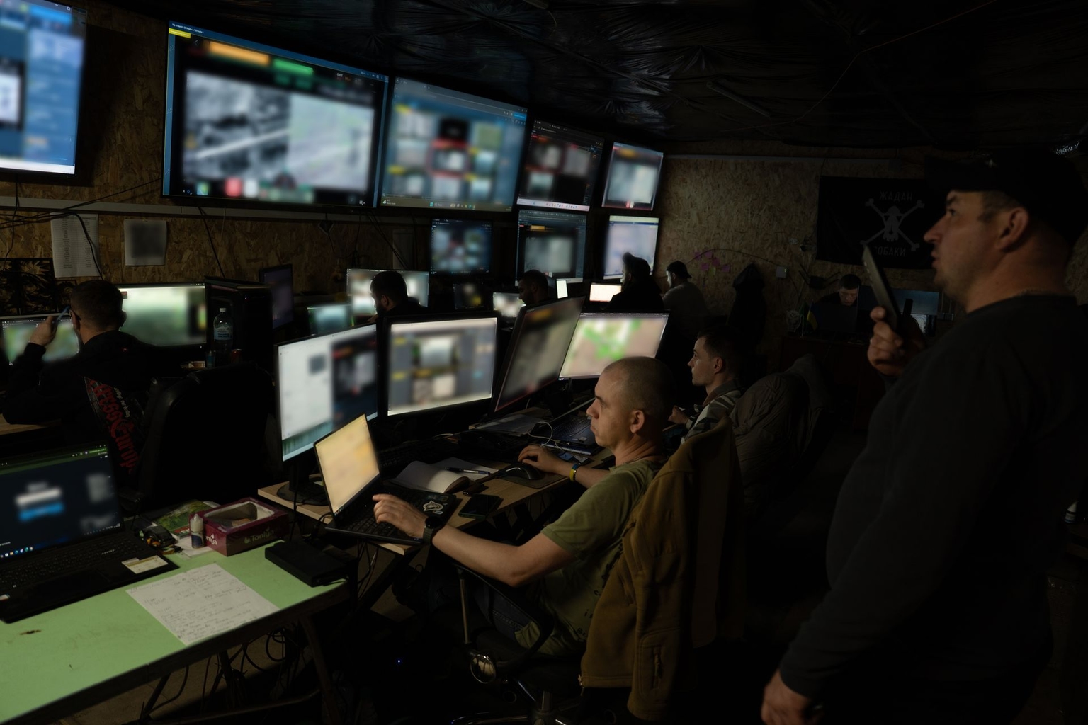 Ukrainian servicemen of the Khartiia Brigade at a command post near Kupiansk, Kharkiv Oblast, Ukraine, on April 1, 2026