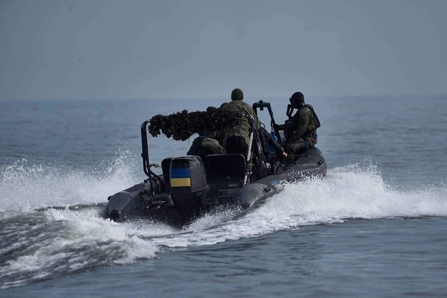 Divers from the Special Purpose Unit go through training exercises off the coast of Odesa, Ukraine, on March 6, 2024.