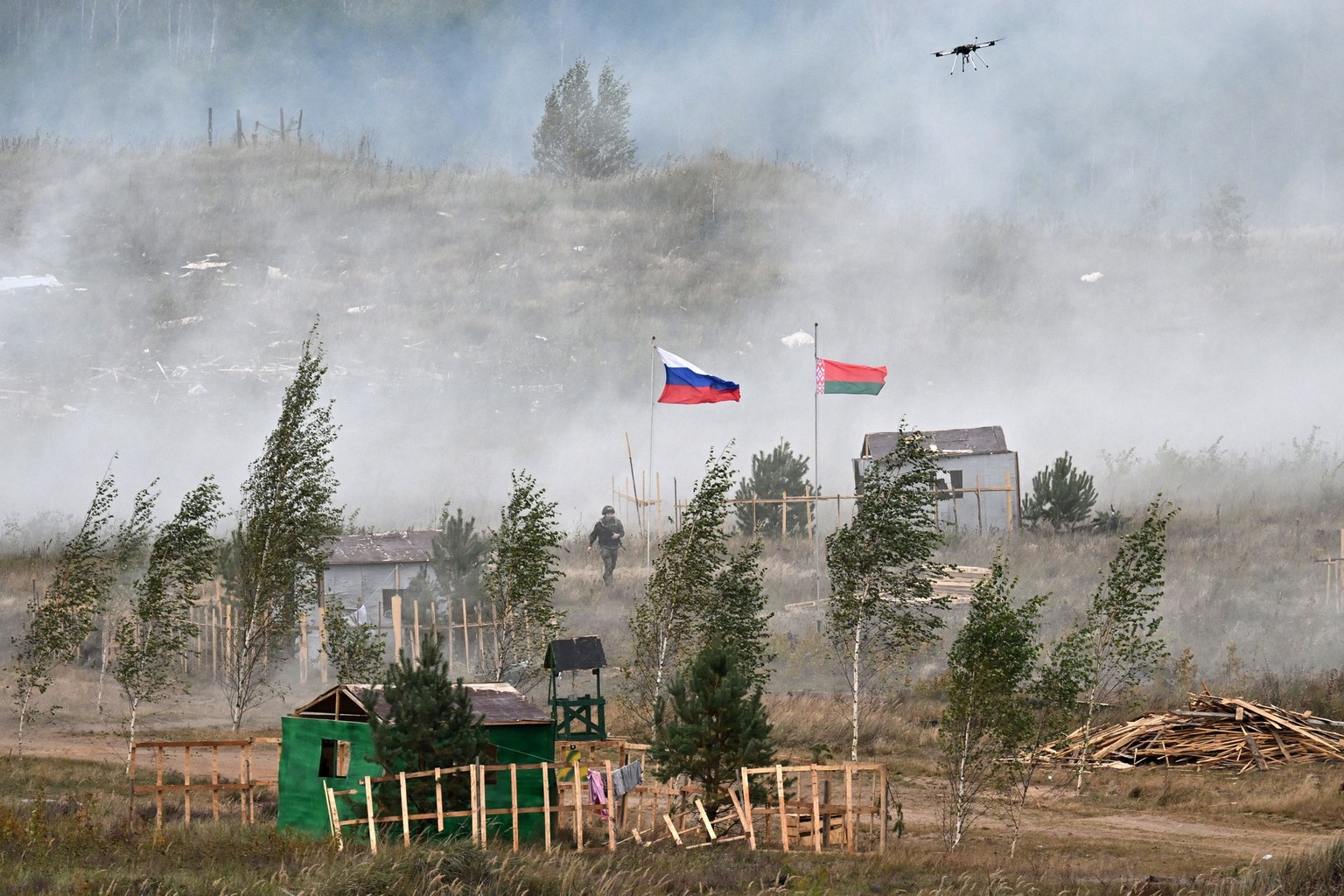 A serviceman takes part in the "Zapad-2025" joint Russian-Belarusian military drills at a training ground near Borisov, Belarus, on Sept. 15, 2025.
