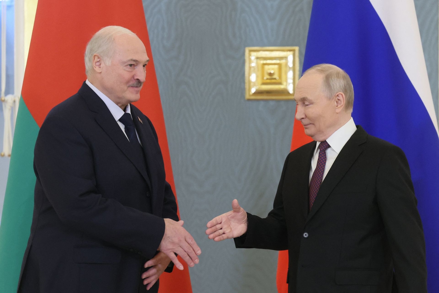 Russian President Vladimir Putin (R) and Belarusian President Alexander Lukashenko (R) in Moscow, Russia, on Feb. 26, 2026.