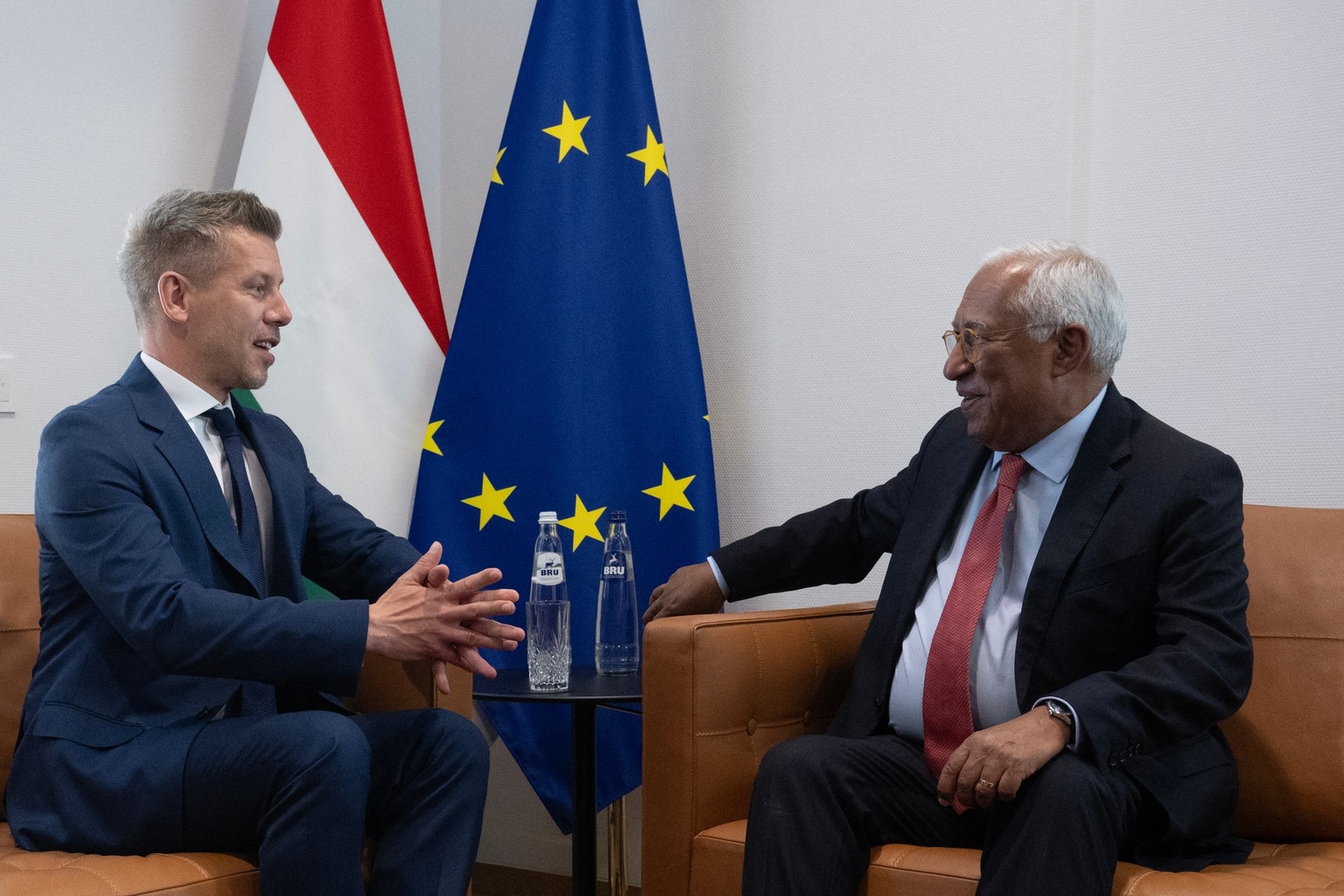 President of the European Council Antonio Costa (R) meets with Hungary's Prime Minister Péter Magyar (L) in Brussels, Belgium, on April 29, 2026.