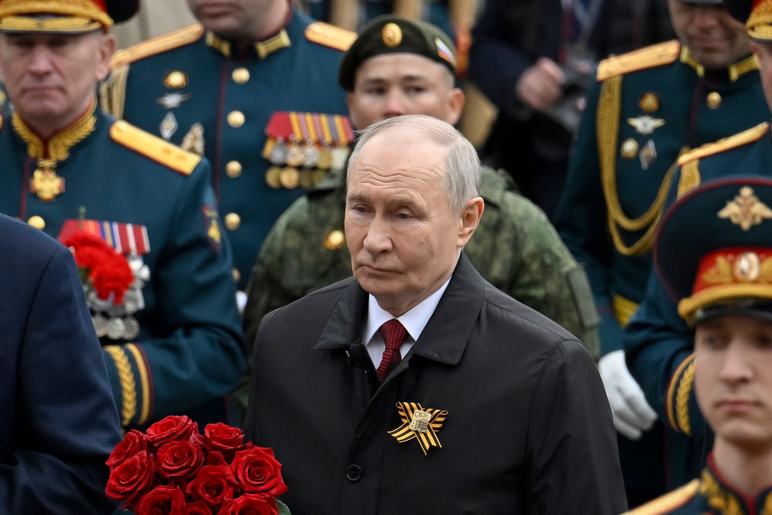 Russian President Vladimir Putin attends a ceremony to lay flowers at the Tomb of the Unknown Soldier by the Kremlin wall in central Moscow, Russia, on May 9, 2026.