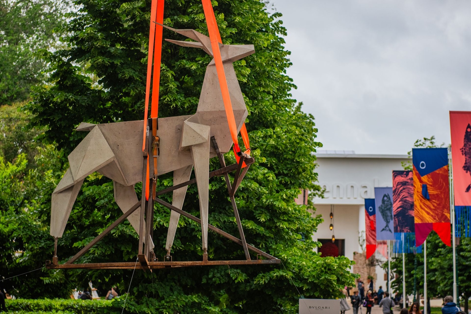 "Origami Deer" (2019) by Ukrainian artist Zhanna Kadyrova during the press preview of the 61st Venice Biennale in Venice, Italy, on May 5, 2026.