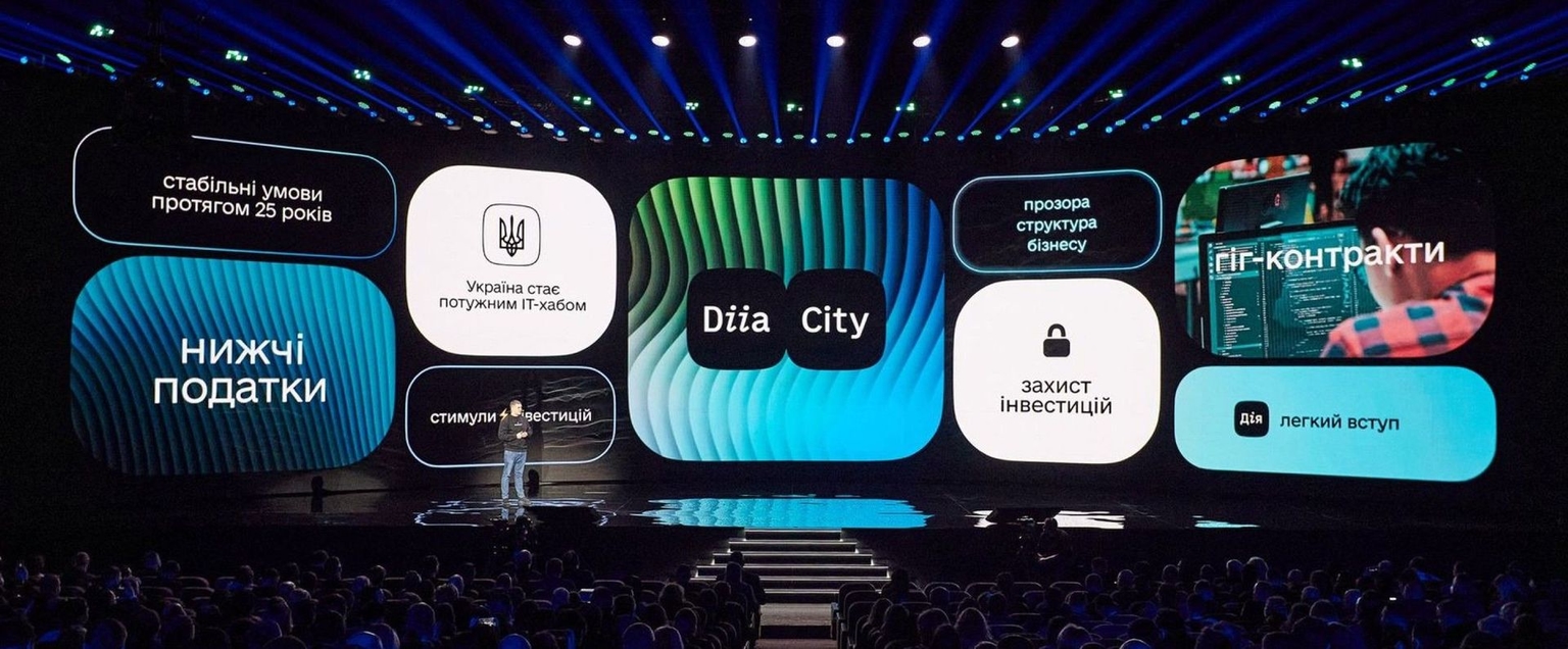 A Diia City presentation during the Diia Summit in Kyiv, Ukraine, on Feb. 8, 2022.