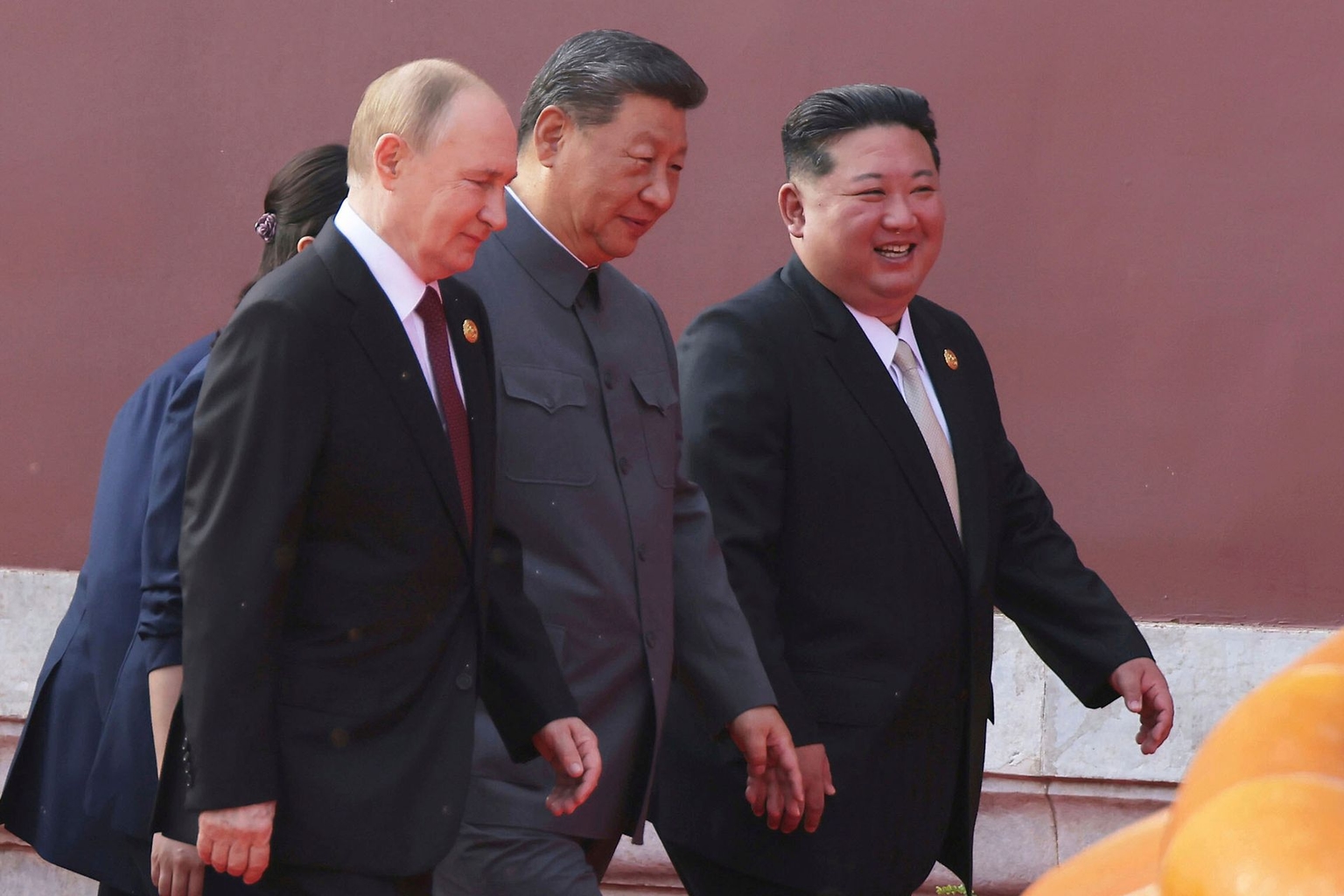 Putin (L), Chinese President Xi Jinping (C), and North Korean leader Kim Jong Un (R) in Beijing, China, on Sept. 3, 2025.