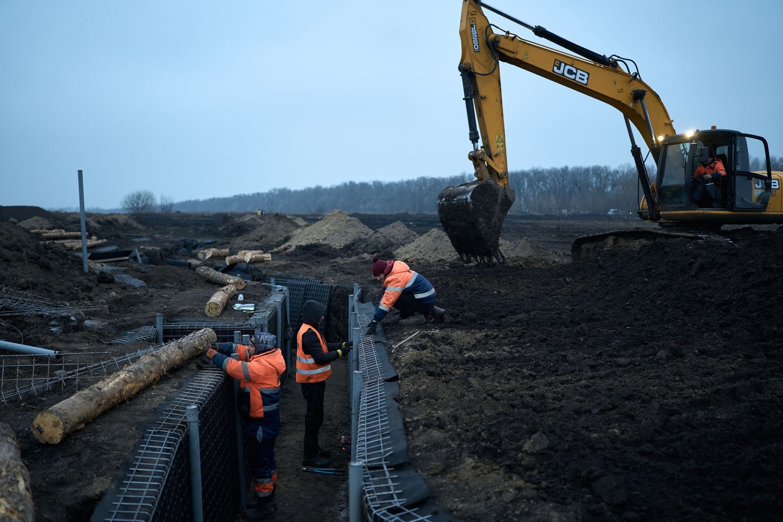 Fortifications are being built in Sumy Oblast, Ukraine, on March 16, 2024.