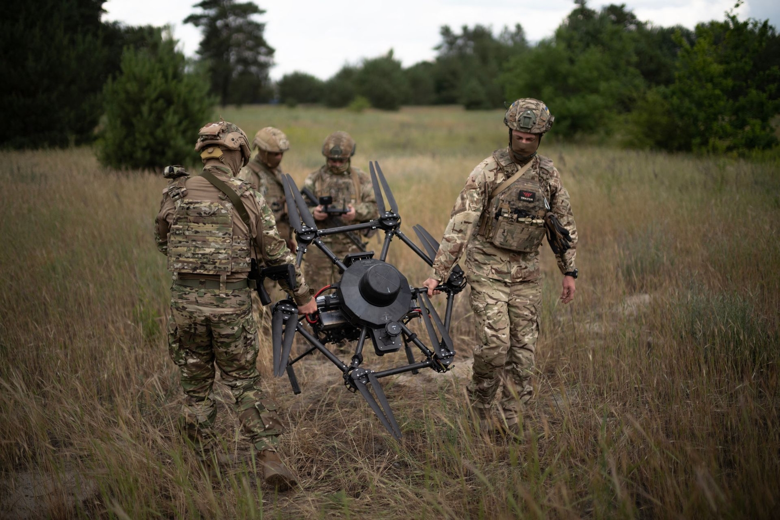 Soldiers from the "Black Sky" battalion at an undisclosed location in Dnipropetrovsk Oblast, Ukraine, on June 14, 2025.