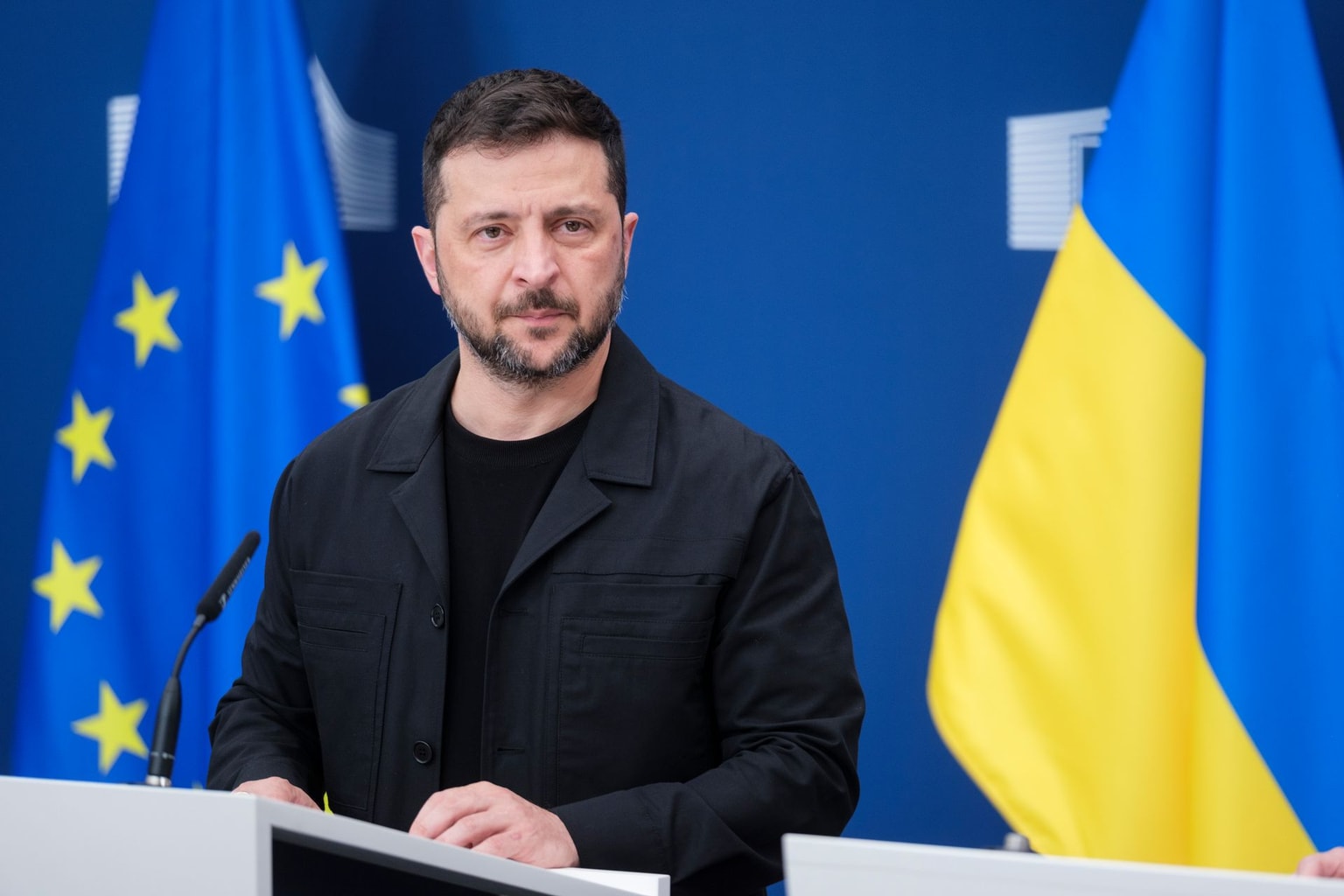 President Volodymyr Zelensky at the Berlaymont, the European Commission headquarters, in Brussels, Belgium, on Aug. 17, 2025.