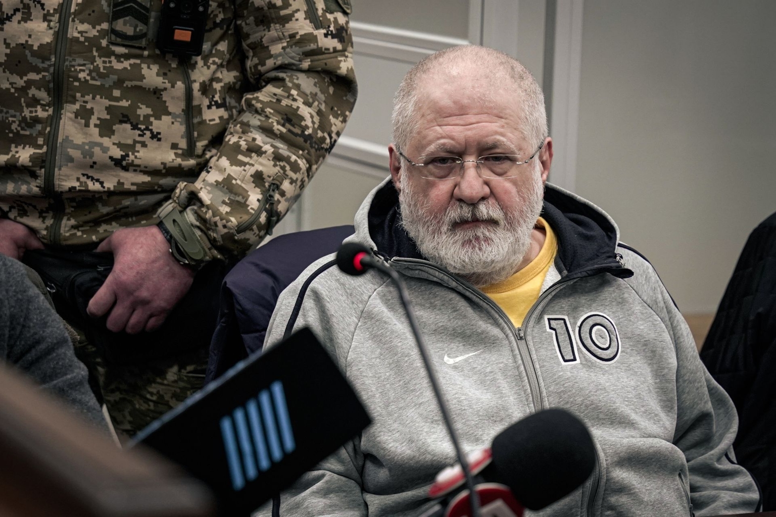 Ukrainian oligarch Ihor Kolomoisky attends a court hearing in Kyiv, Ukraine, on Dec. 10, 2025.