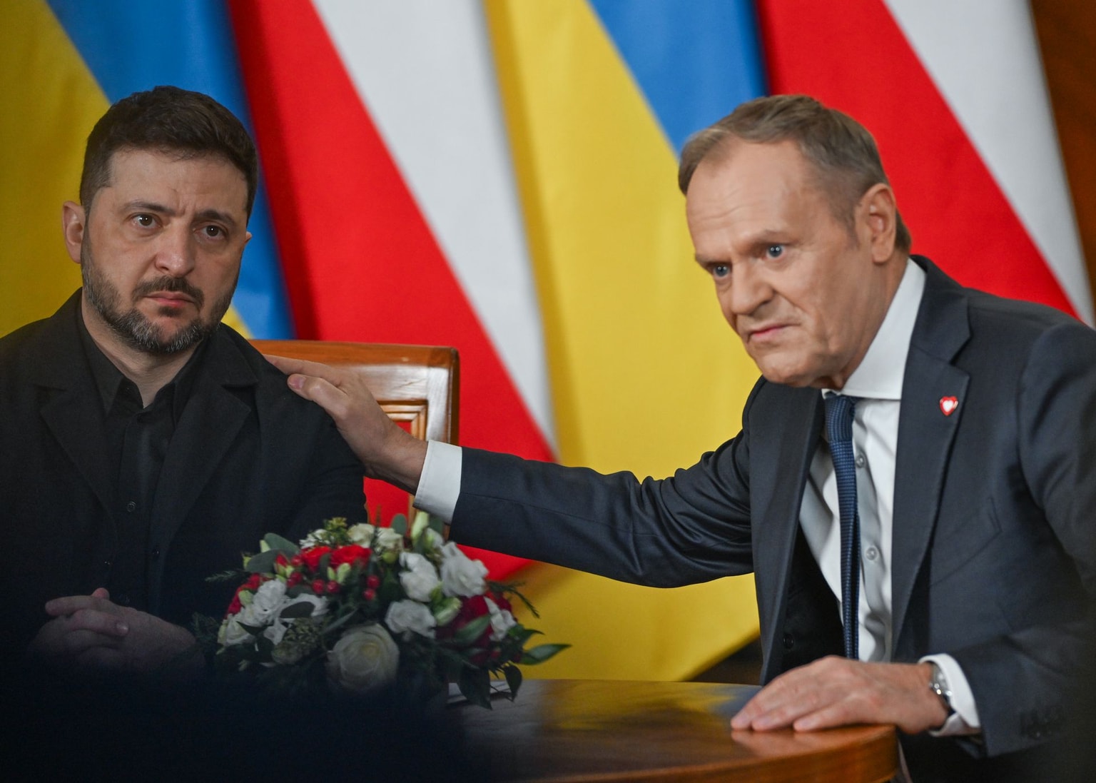 President Volodymyr Zelensky meets with Polish Prime Minister Donald Tusk in Warsaw, Poland, on Dec. 19, 2025.