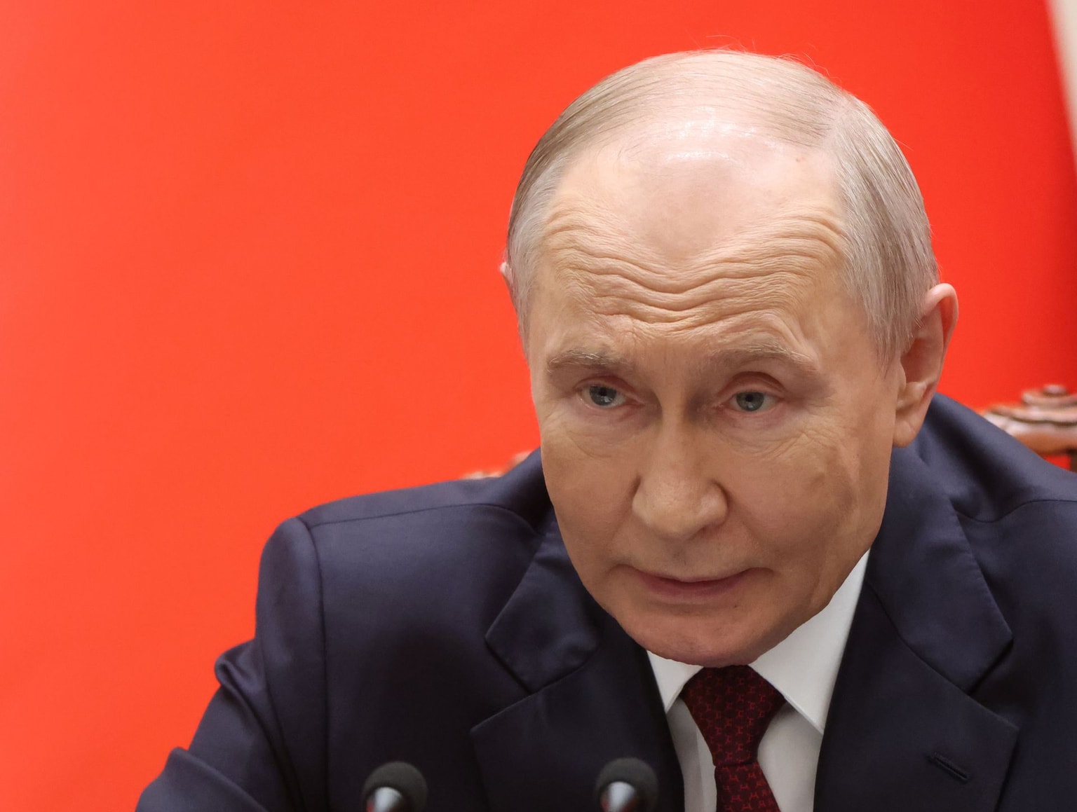 Russian President Vladimir Putin speaks during a signing ceremony in Beijing, China, on May 20, 2026.