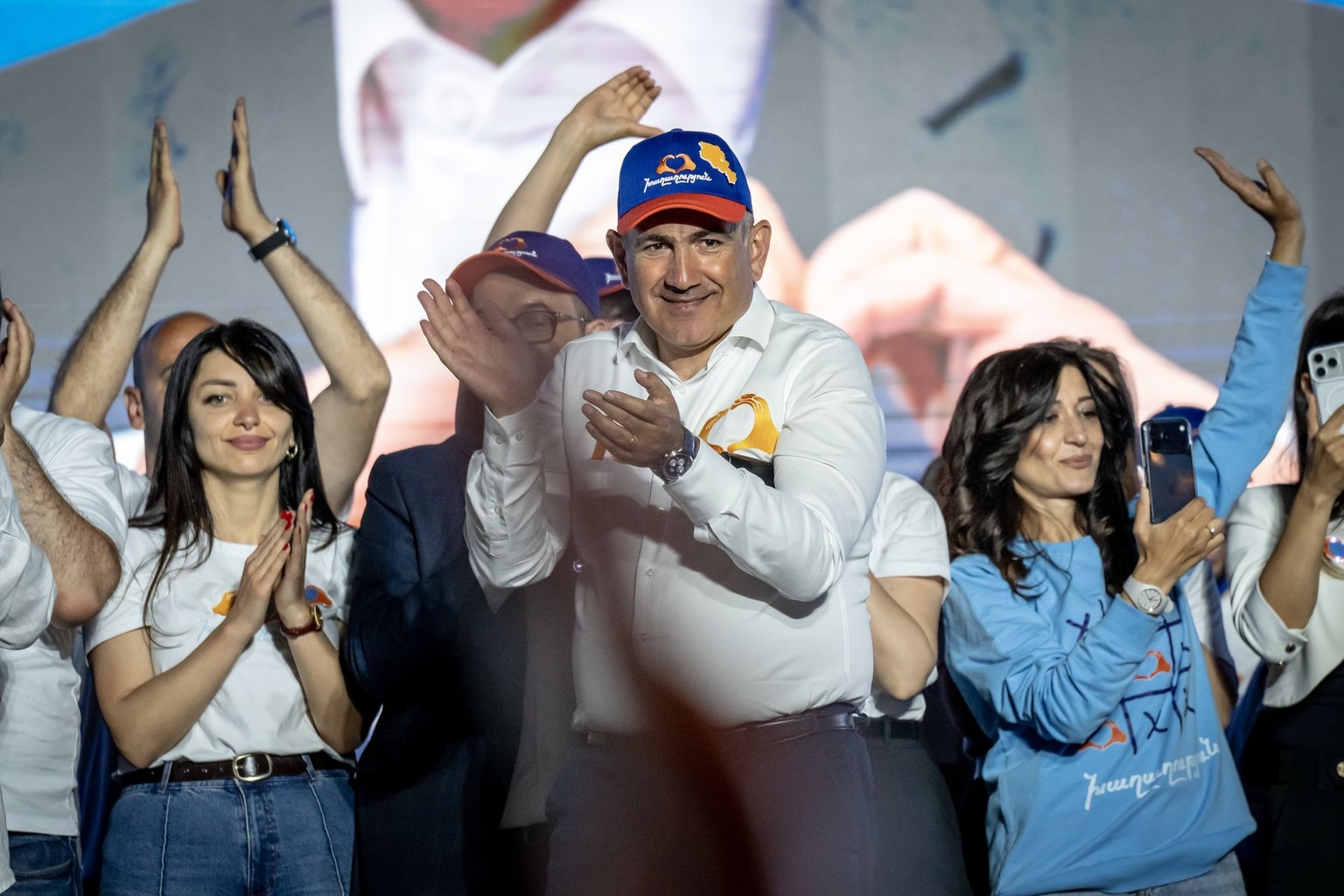 Armenian Prime Minister Nikol Pashinyan addresses supporters at Republic Square in Yerevan, Armenia, on June 5, 2026.