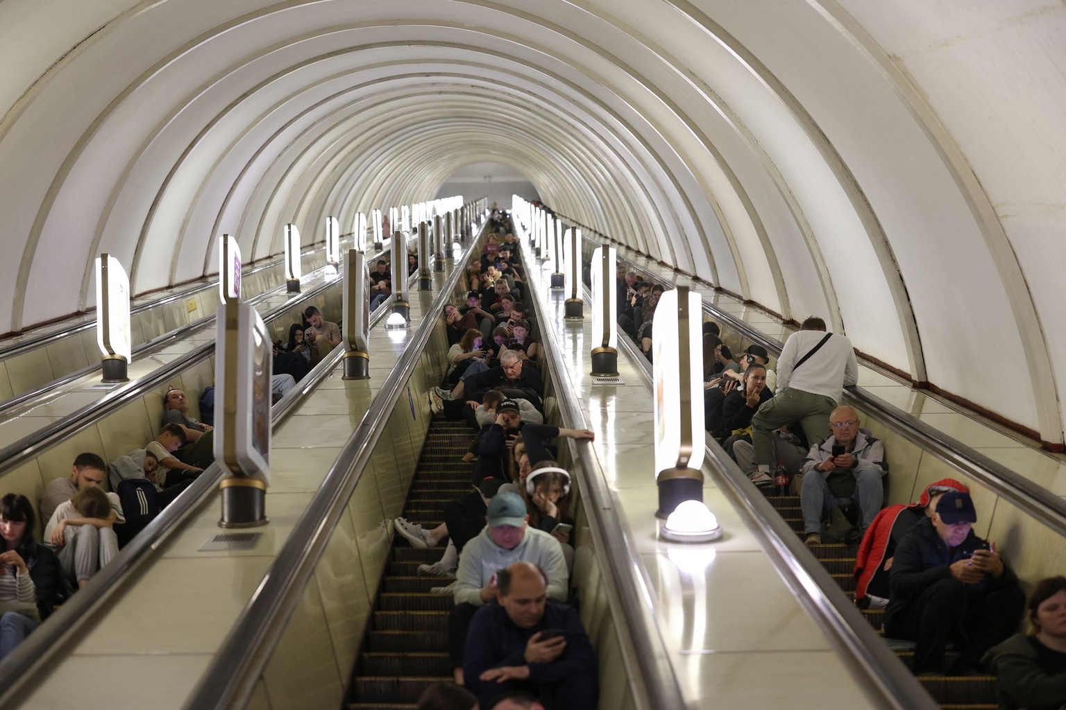 People shelter in a metro station during a Russian missile strike on Kyiv, Ukraine, on June 15, 2026.