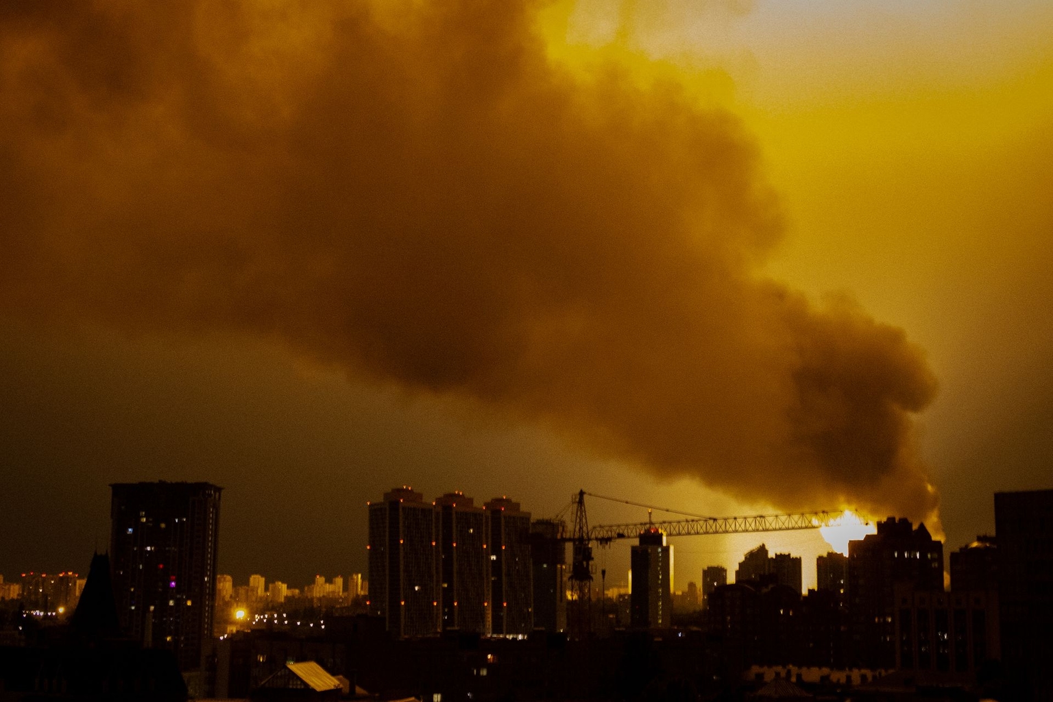 Smoke rises from a fire during a Russian drone and missile attack in Kyiv, Ukraine, on June 15, 2026.