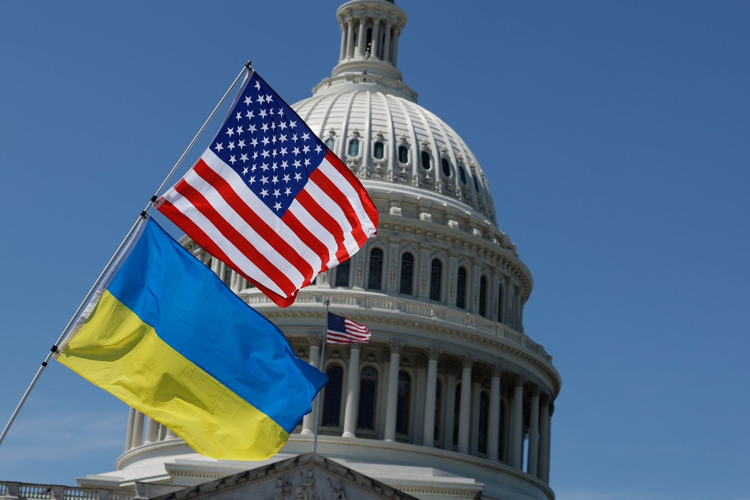 U.S. and Ukrainian flags in Washington, D.C., U.S., on April 23, 2024.