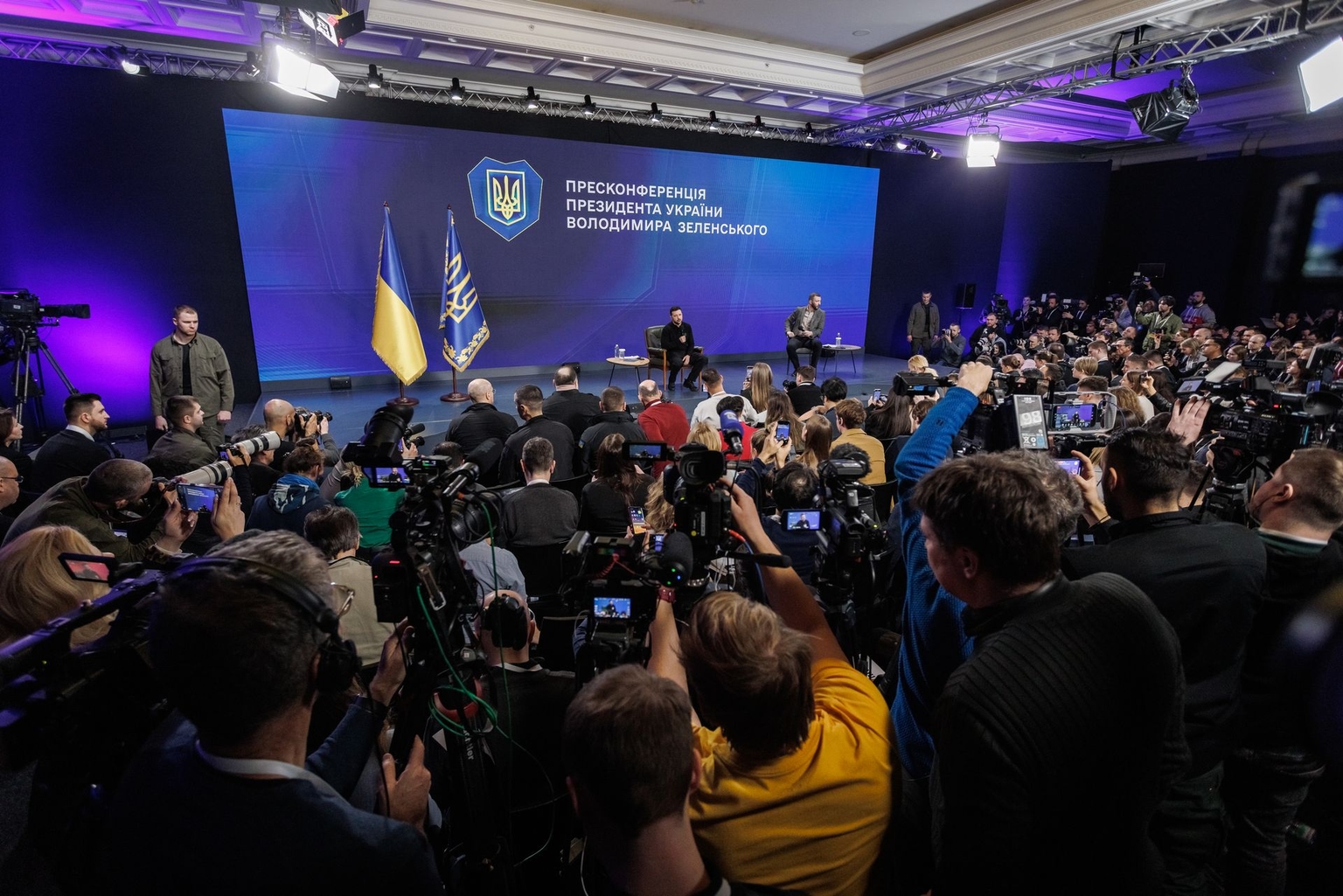President Volodymyr Zelensky gives a press conference during the forum "Ukraine. Year 2025" in Kyiv, Ukraine, on Feb. 23, 2025.