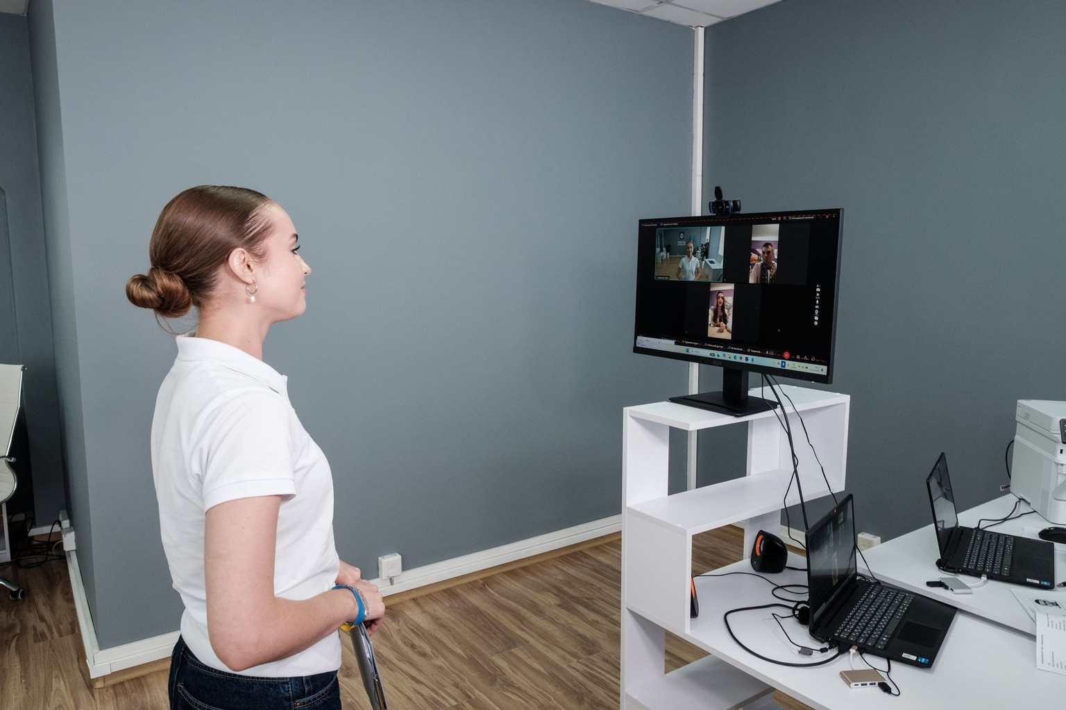 A worker of the digital office of the state registration service registers an online marriage in Lviv, Ukraine, on Oct. 2, 2025.