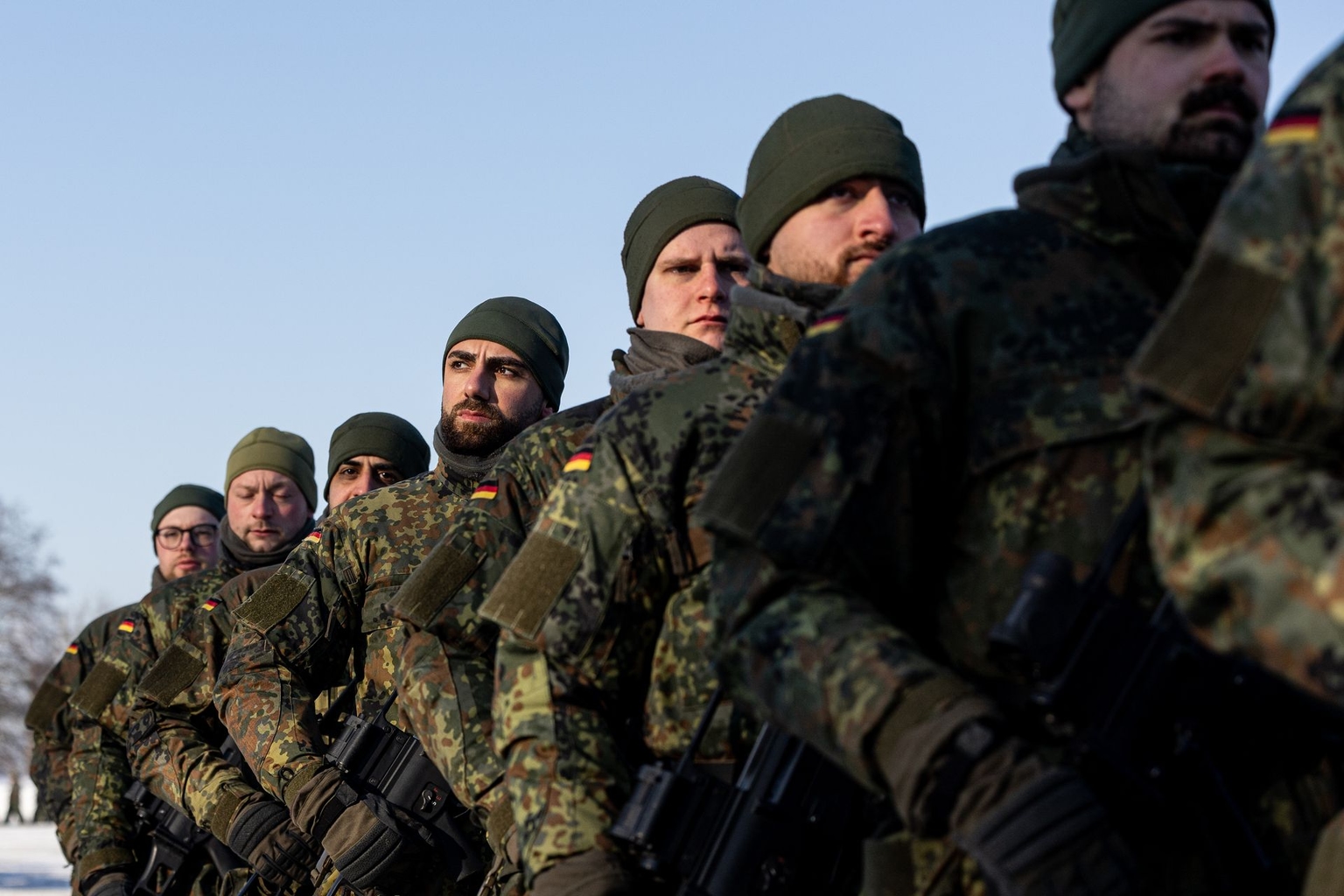 German Bundeswehr troops march during a ceremony marking the expansion of Germany's military commitment in Lithuania in Kaunas, Lithuania, on Feb. 4, 2026.