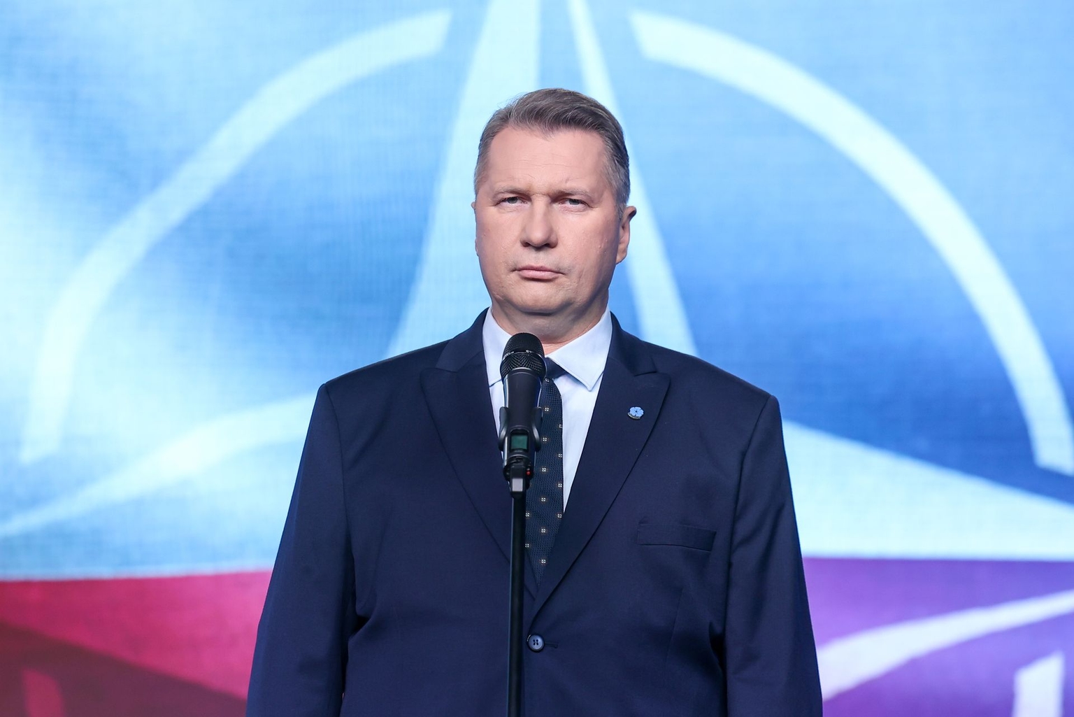 Przemyslaw Czarnek speaks during a press conference held by Law and Justice in Warsaw, Poland, on July 8, 2026.