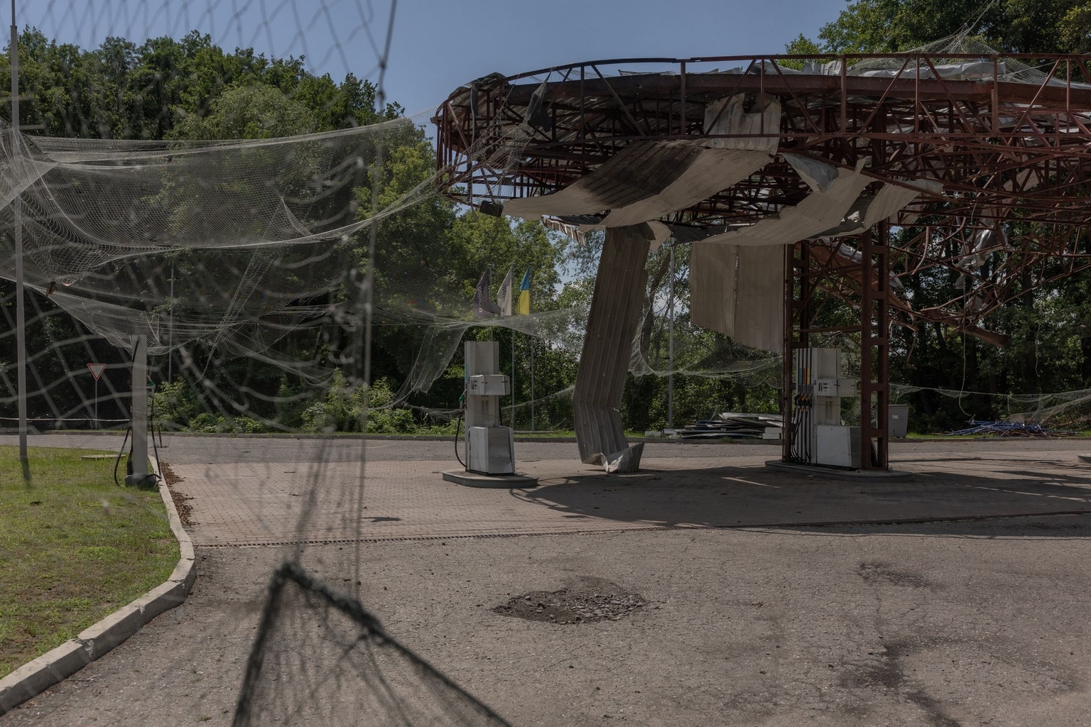 A gas station destroyed in a Russian air attack in Izium, Kharkiv Oblast, Ukraine, on July 27, 2026.