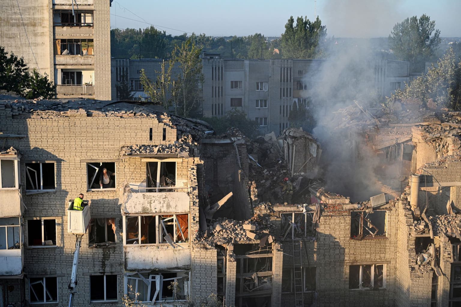 residential building partially destroyed by Russian missile strikes in Lviv, Ukraine, on July 30, 2026.