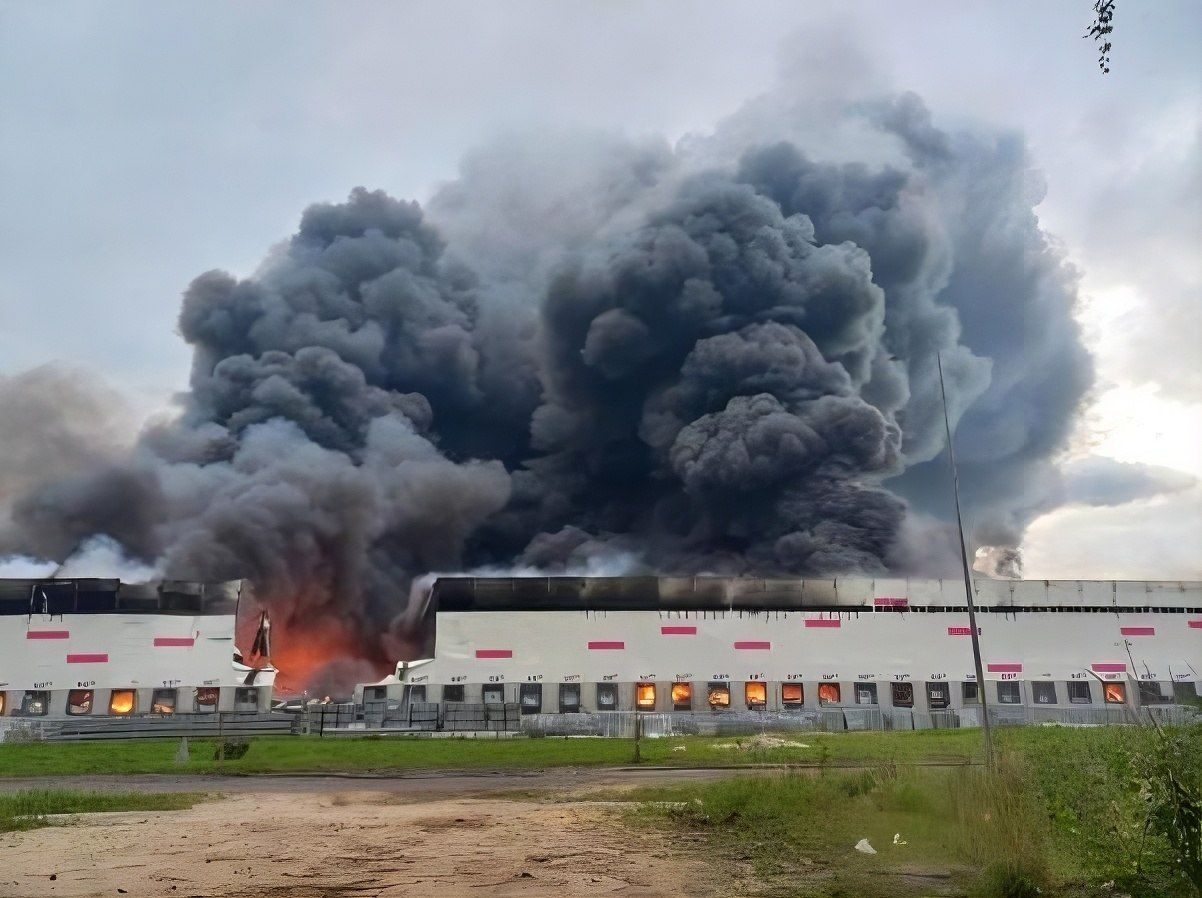 a massive fire at a Wildberries warehouse complex in Ryazan, Russia, following a Ukrainian drone attack on July 29, 2026.