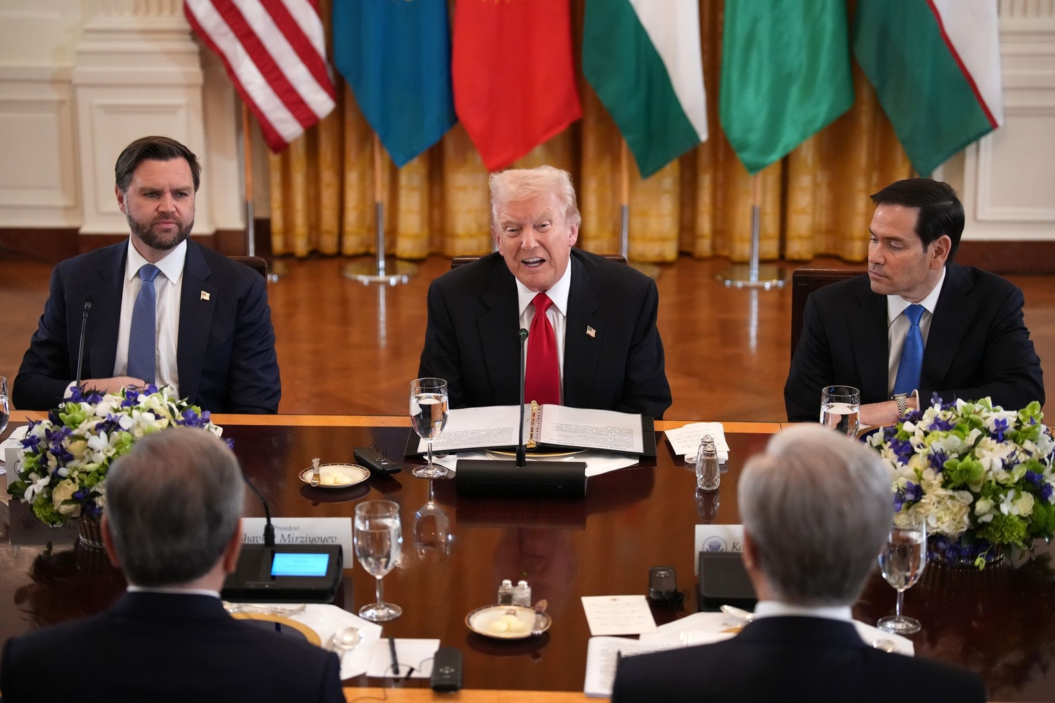 Trump delivers remarks during a dinner with Central Asian leaders in Washington, DC, on November 6, 2025.