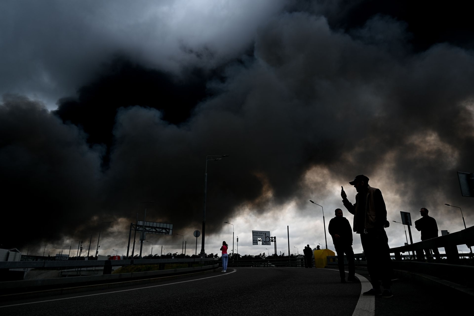 Black smoke rises from the Moscow Oil Refinery in Moscow, Russia, on June 18, 2026.