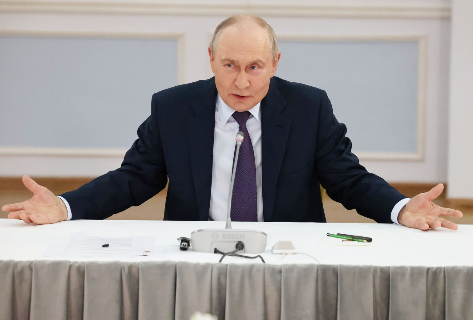 Vladimir Putin gestures during a visit in Ulan-Ude, Russia, on August 10, 2026.