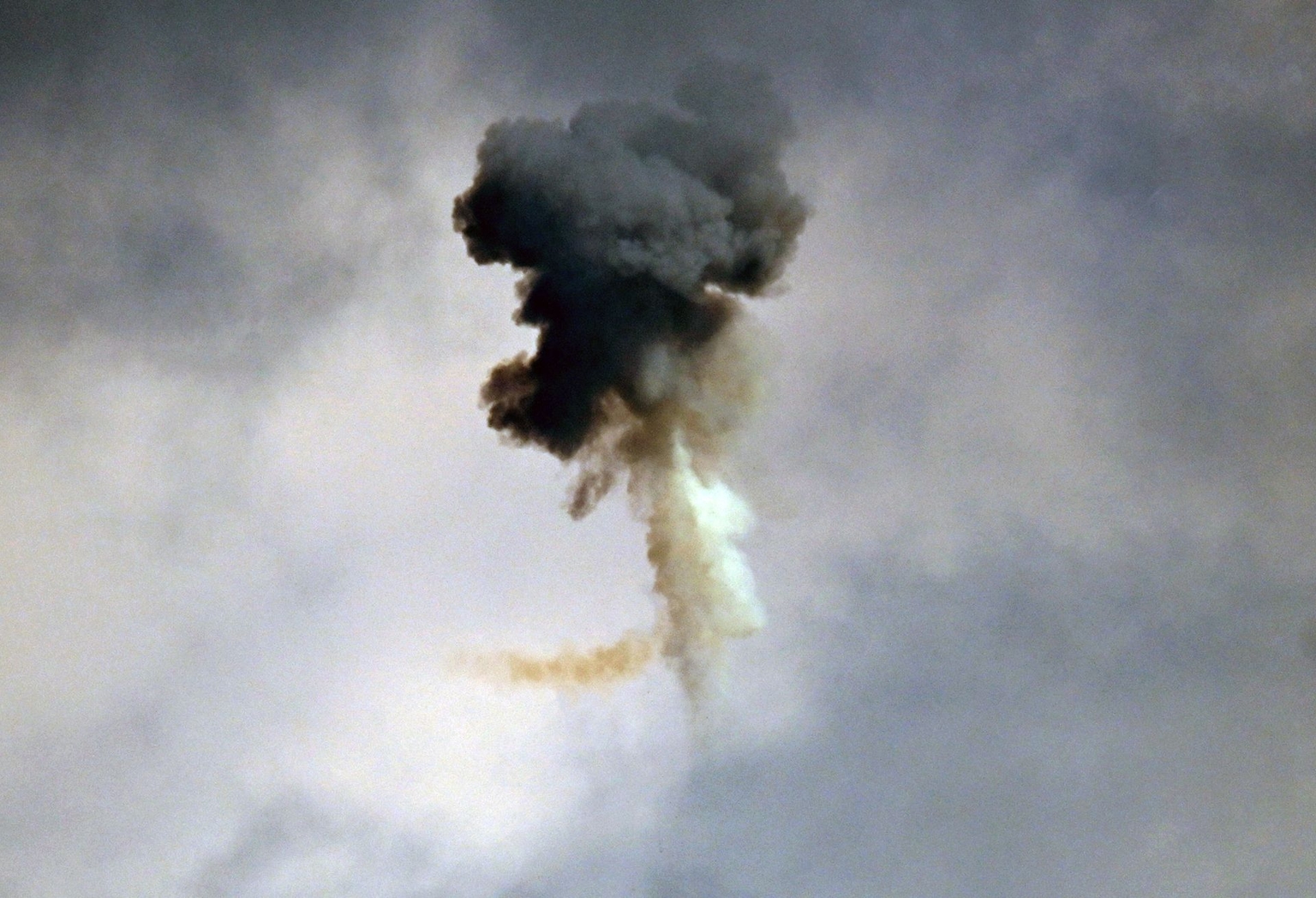 Ukrainian air defense fires at a Russian drone above Kyiv, Ukraine, on Aug. 30, 2026.