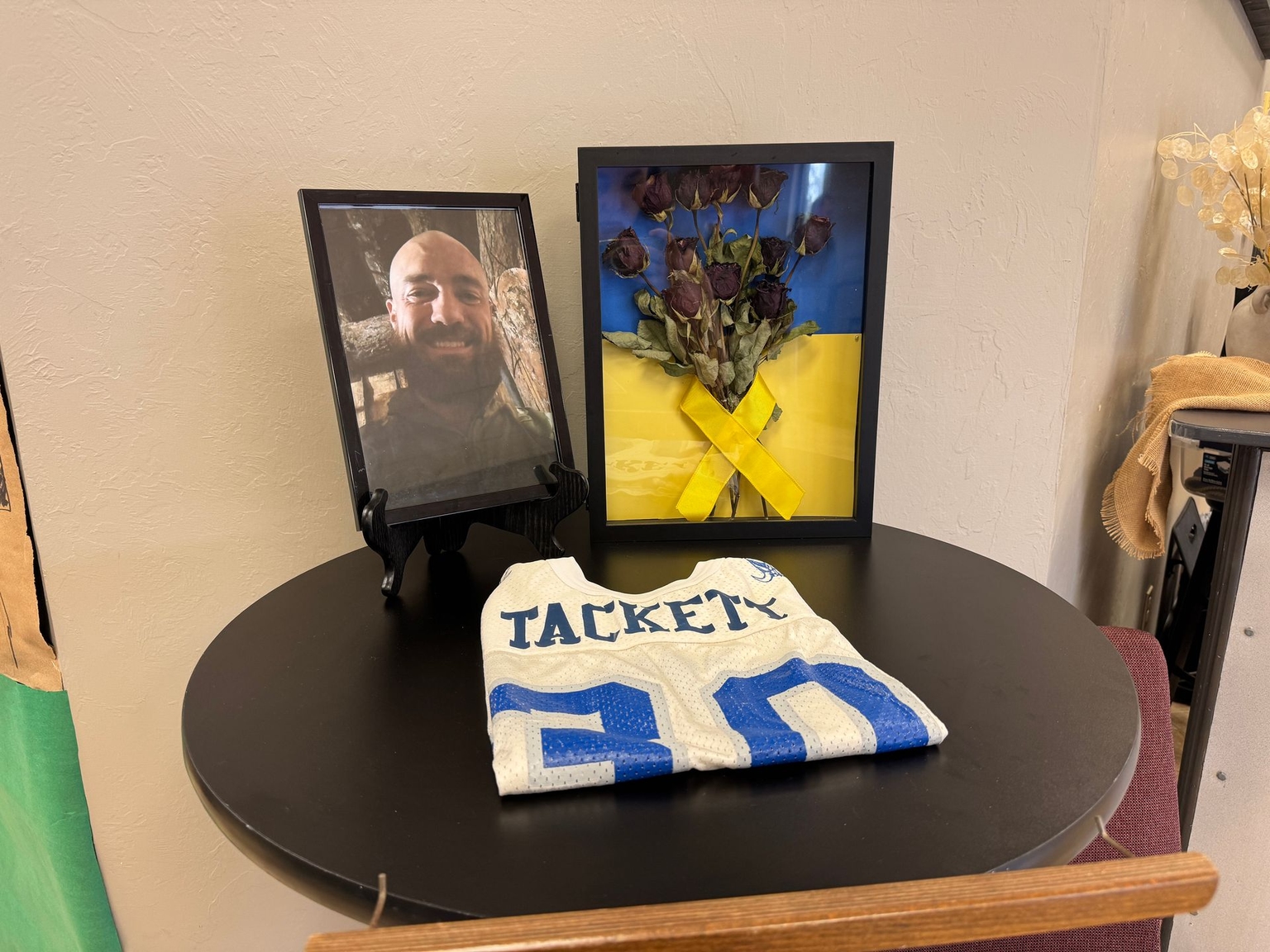 A ceremony for Shane Tackett is held in Shawnee, Oklahoma, on April 17, 2026.