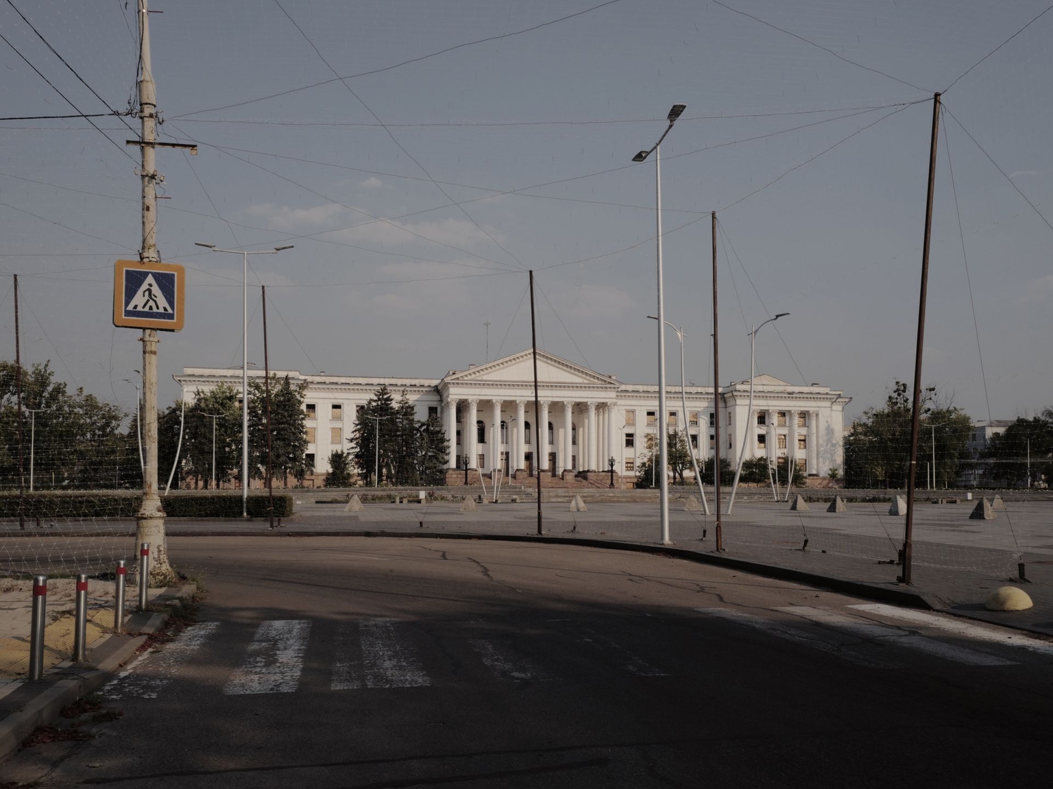 Peace Square is covered by anti-drone netting in Kramatorsk, Ukraine, on August 17, 2026.