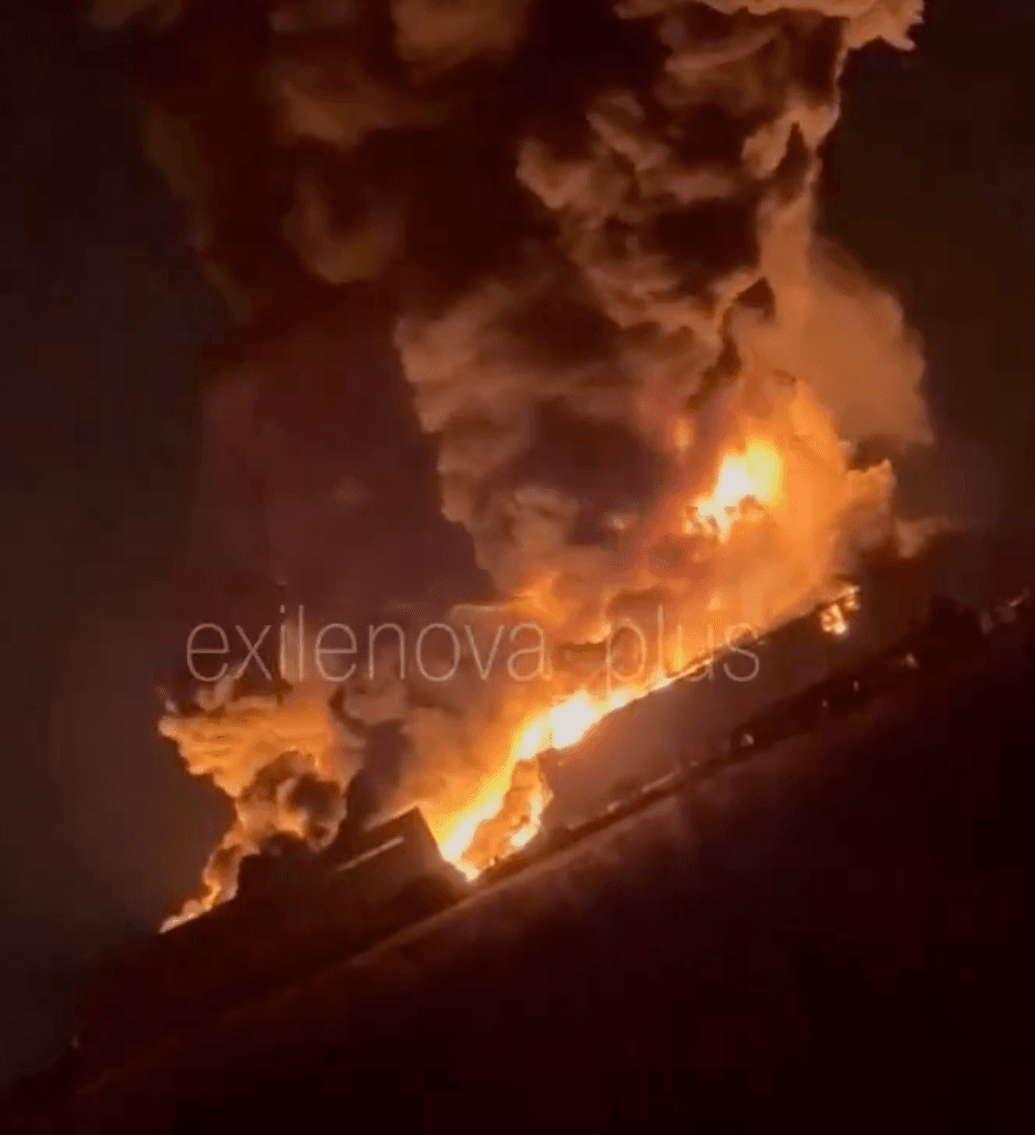 Major Russian oil refinery in flames after drone strike, locals say