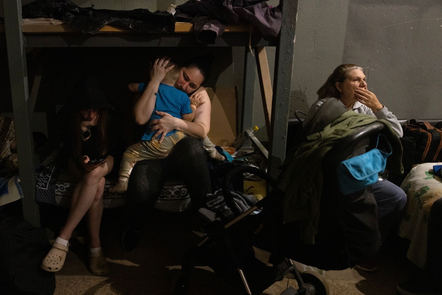 People take shelter during an air alert in Kyiv, Ukraine, on Sept. 7, 2025.