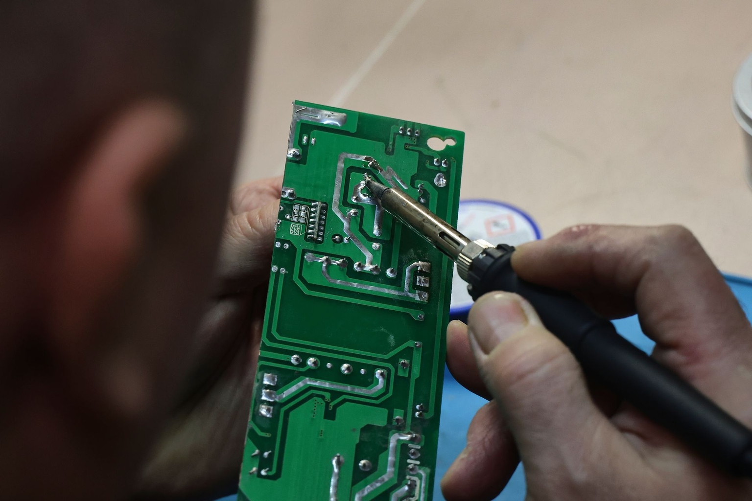 A Ukrainian soldier repairs an electronic warfare device in Kharkiv, Ukraine, on February 28, 2026.