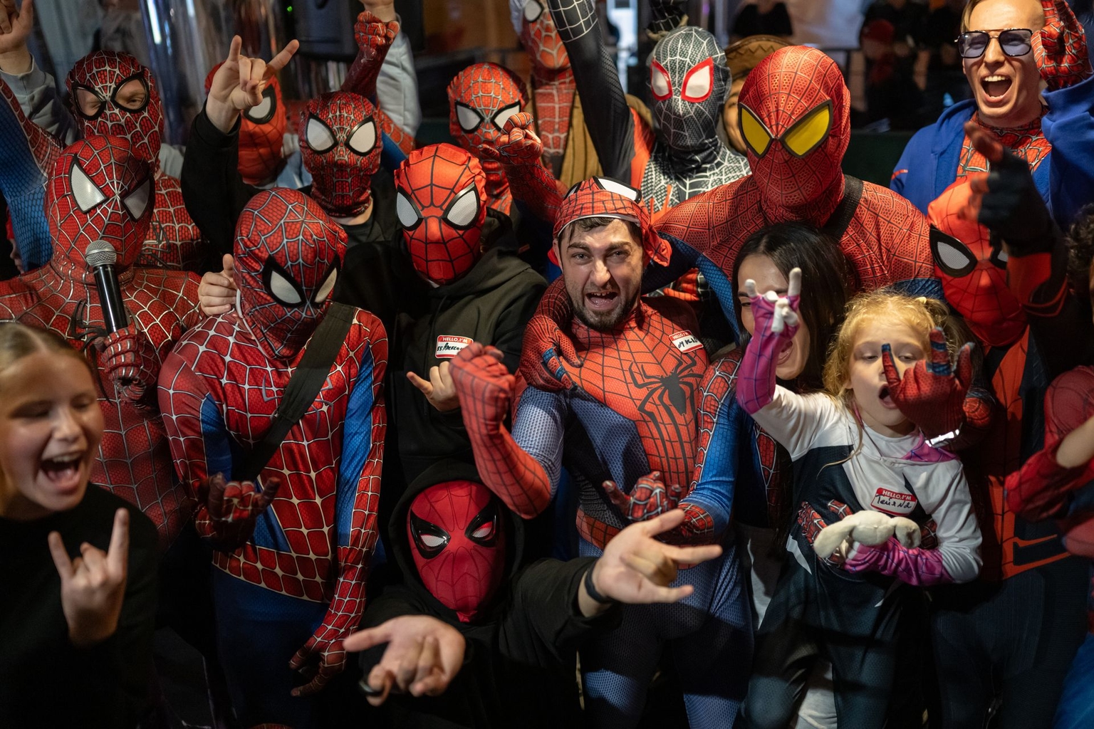 Fans of the "Spider-Man" film series gather at Velikan Park cinema for a fan meeting and a screening of "Spider-Man: Brand New Day," in St. Petersburg, Russia, on Aug. 21, 2026