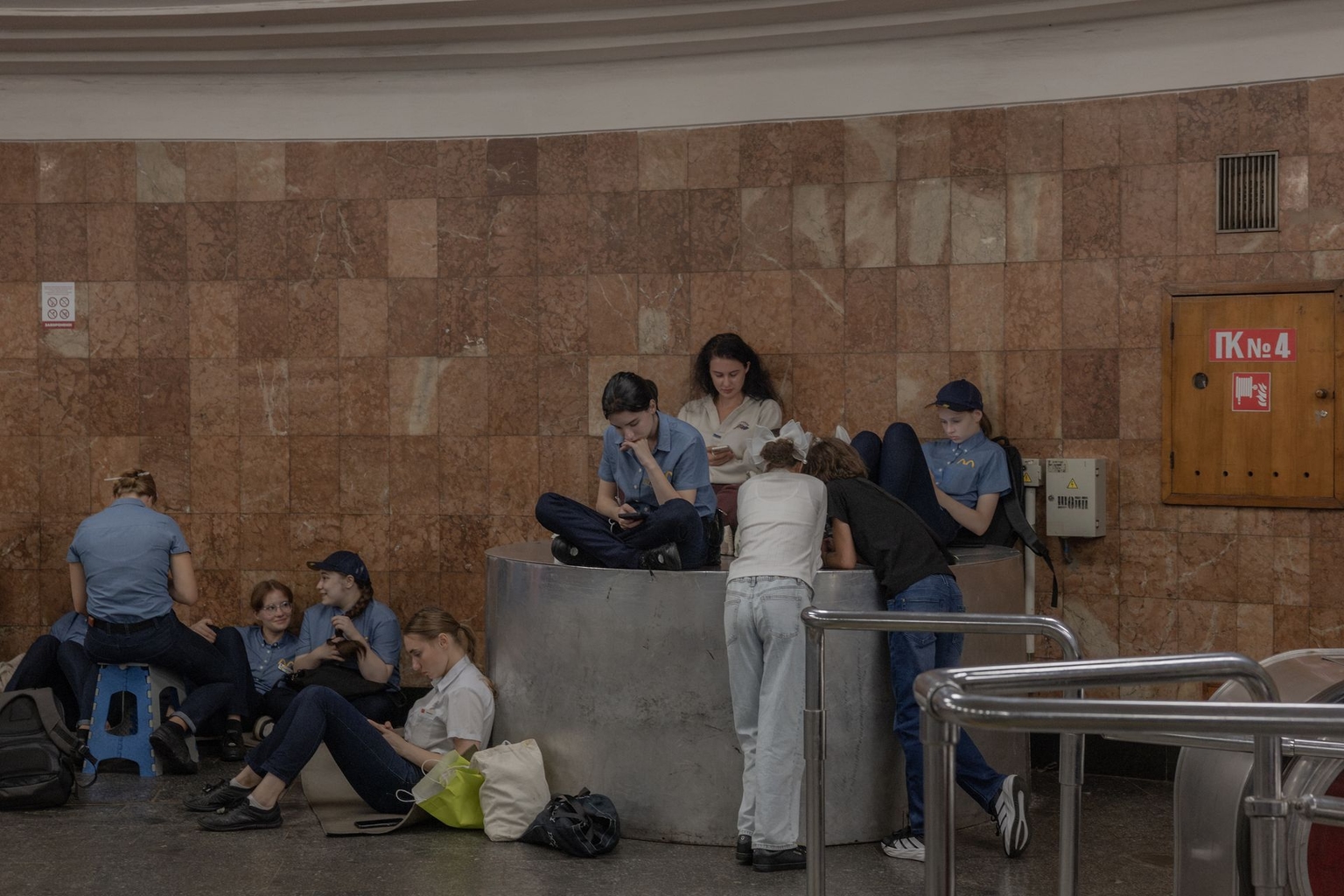 People take shelter in a metro station during an air raid alert in Kyiv, Ukraine, on Sept. 1, 2026