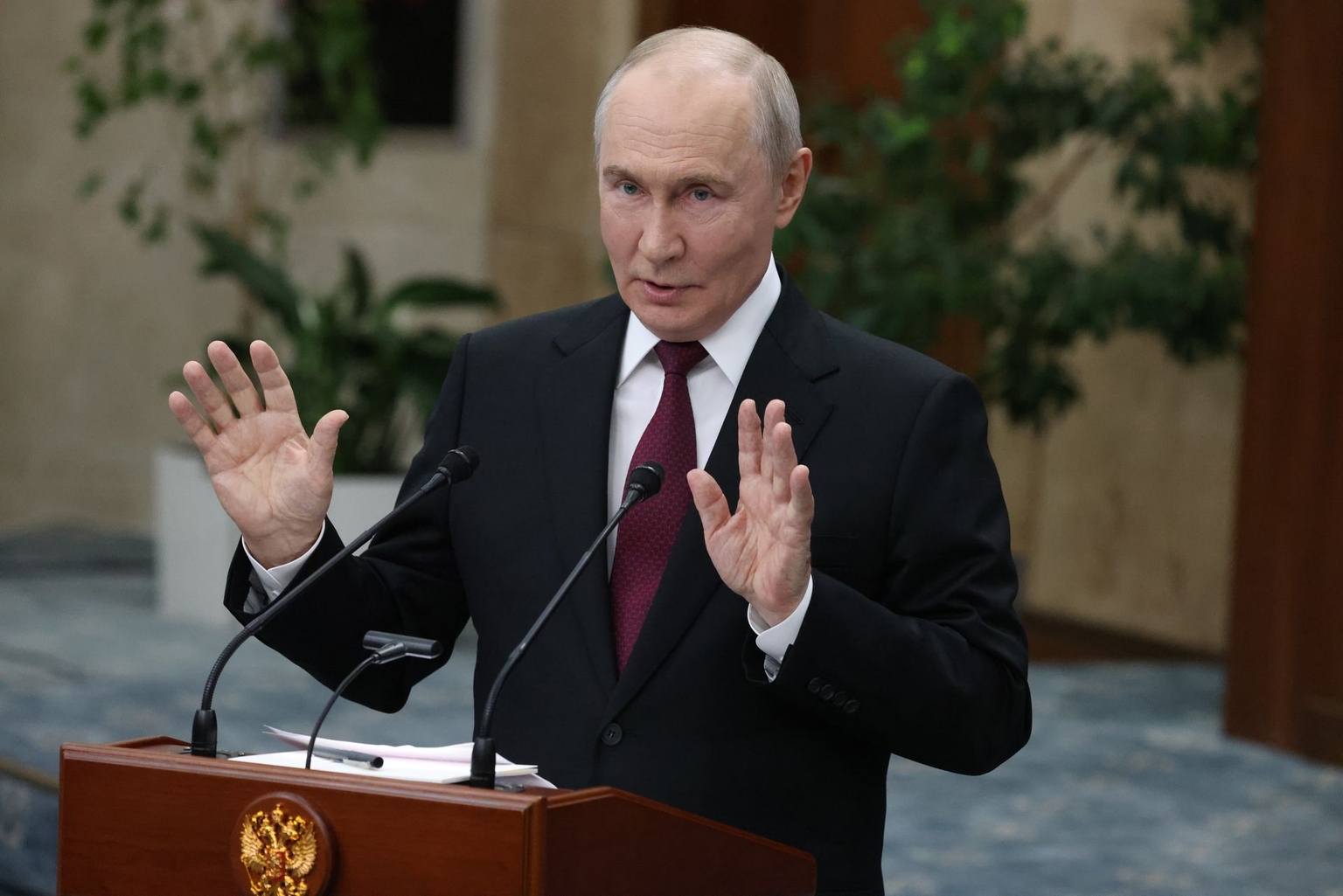 Putin speaks during a press conference in Bishkek, Kyrgyzstan, on September 1, 2026.
