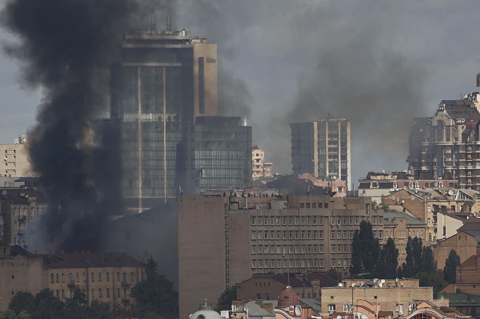 city center following a Russian attack in Kyiv, Ukraine, on Sept. 2, 2026.